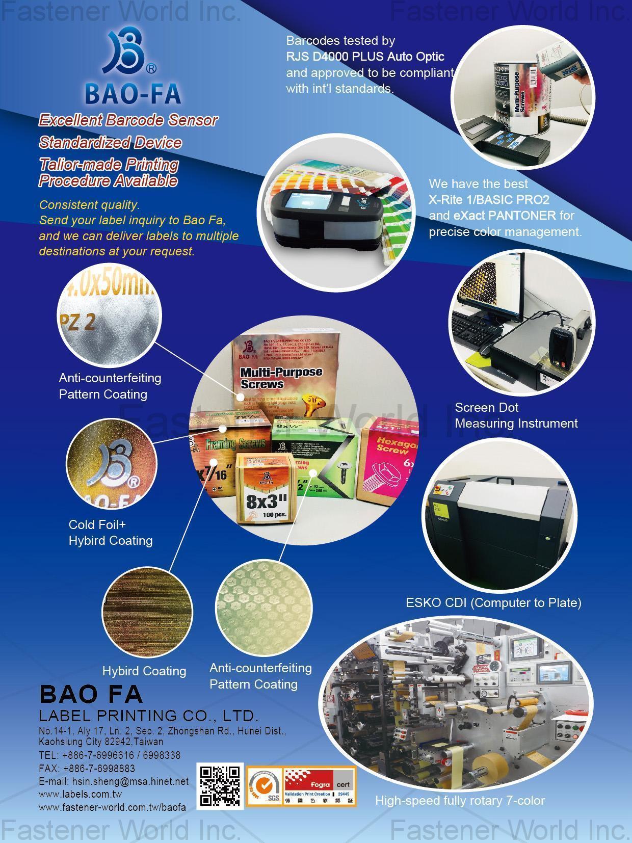 BAO FA LABEL PRINTING CO., LTD. , Barcode Sensor , Computer Control Printing/labeling Machine