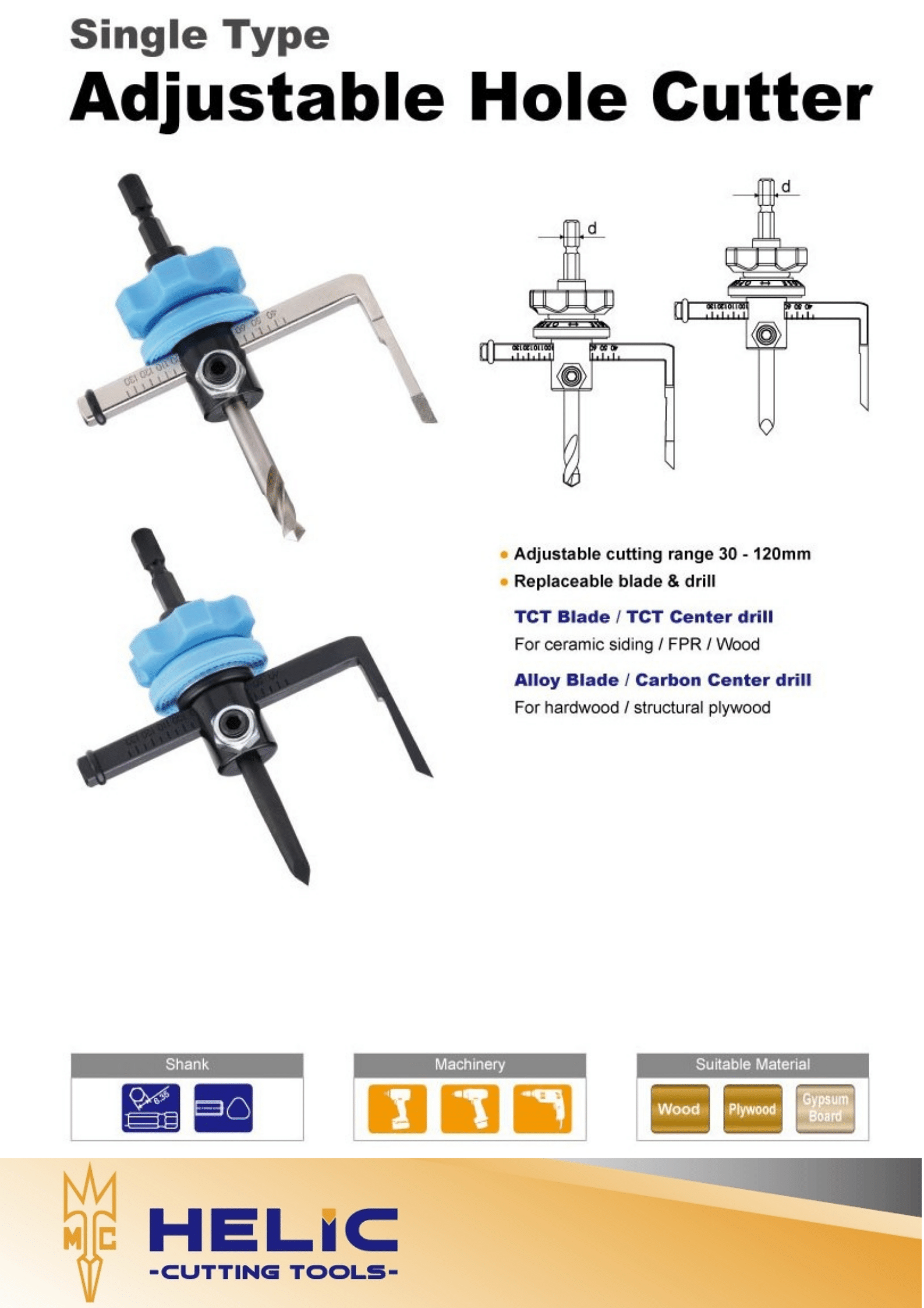 HELIC CUTTING TOOLS CO., LTD. , Single Type Adjustable Hole Cutter , Hardwares