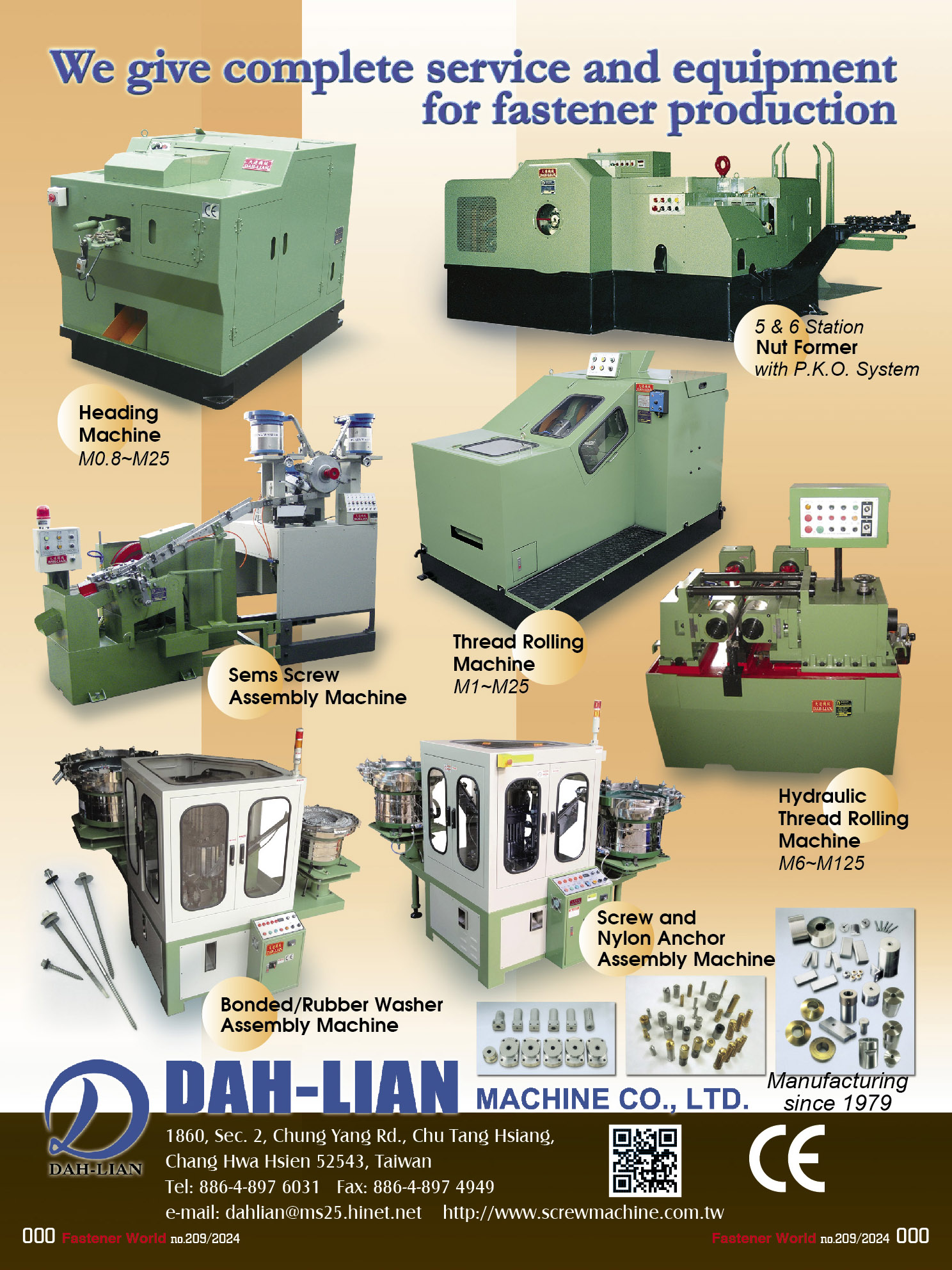 DAH-LIAN MACHINE CO., LTD  , Heading Machine, Thread Rolling Machine, Nut Former, Bonded/Rubber Washer Assembly Machine, Hydraulic Thread Rolling Machine, Washer Assembly Machine , Heading Machine