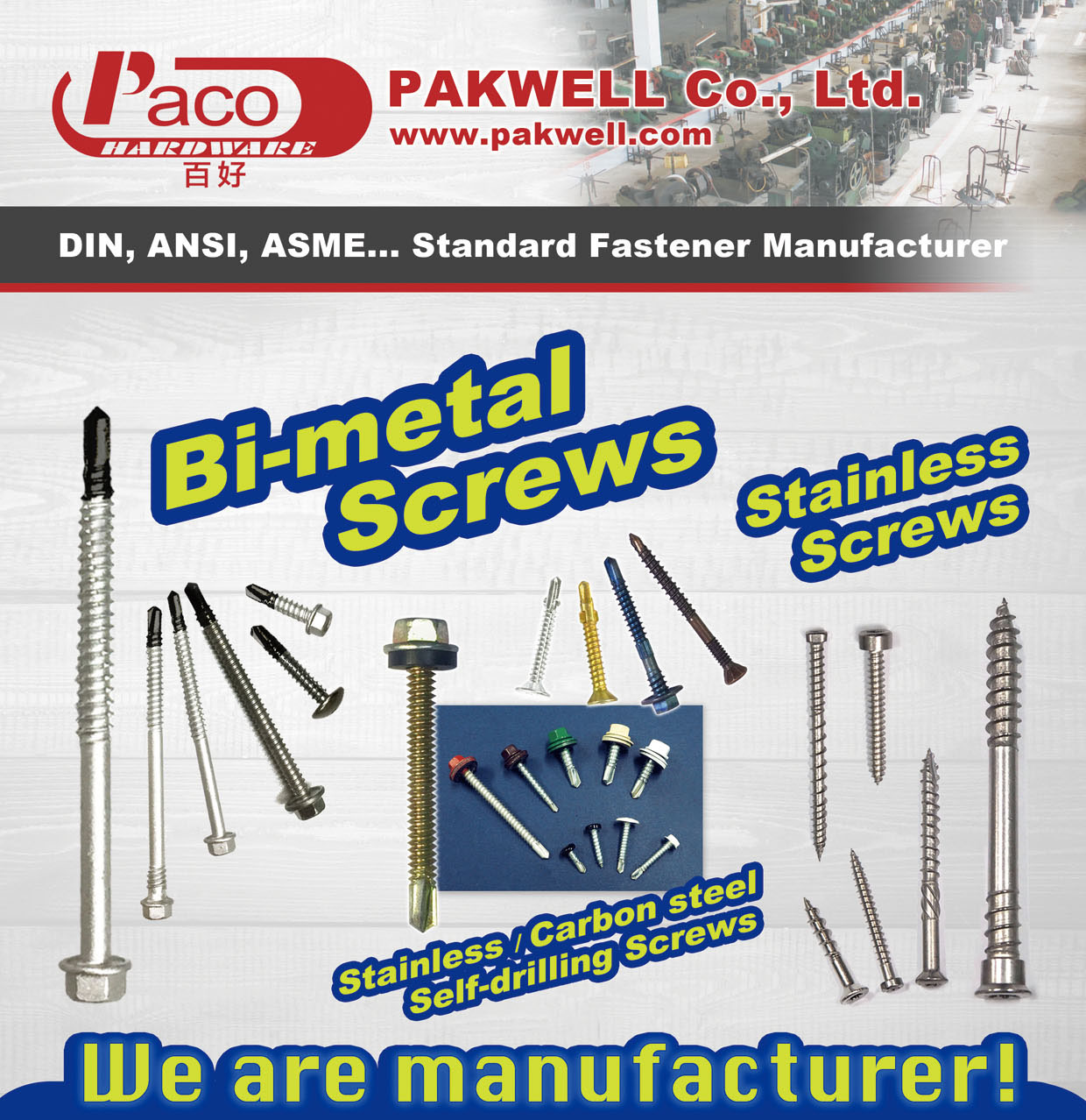 PAKWELL CO., LTD. , Bi-Metal Screws, Stainless Screws, Self-drilling Screws , Bi-metal Screw