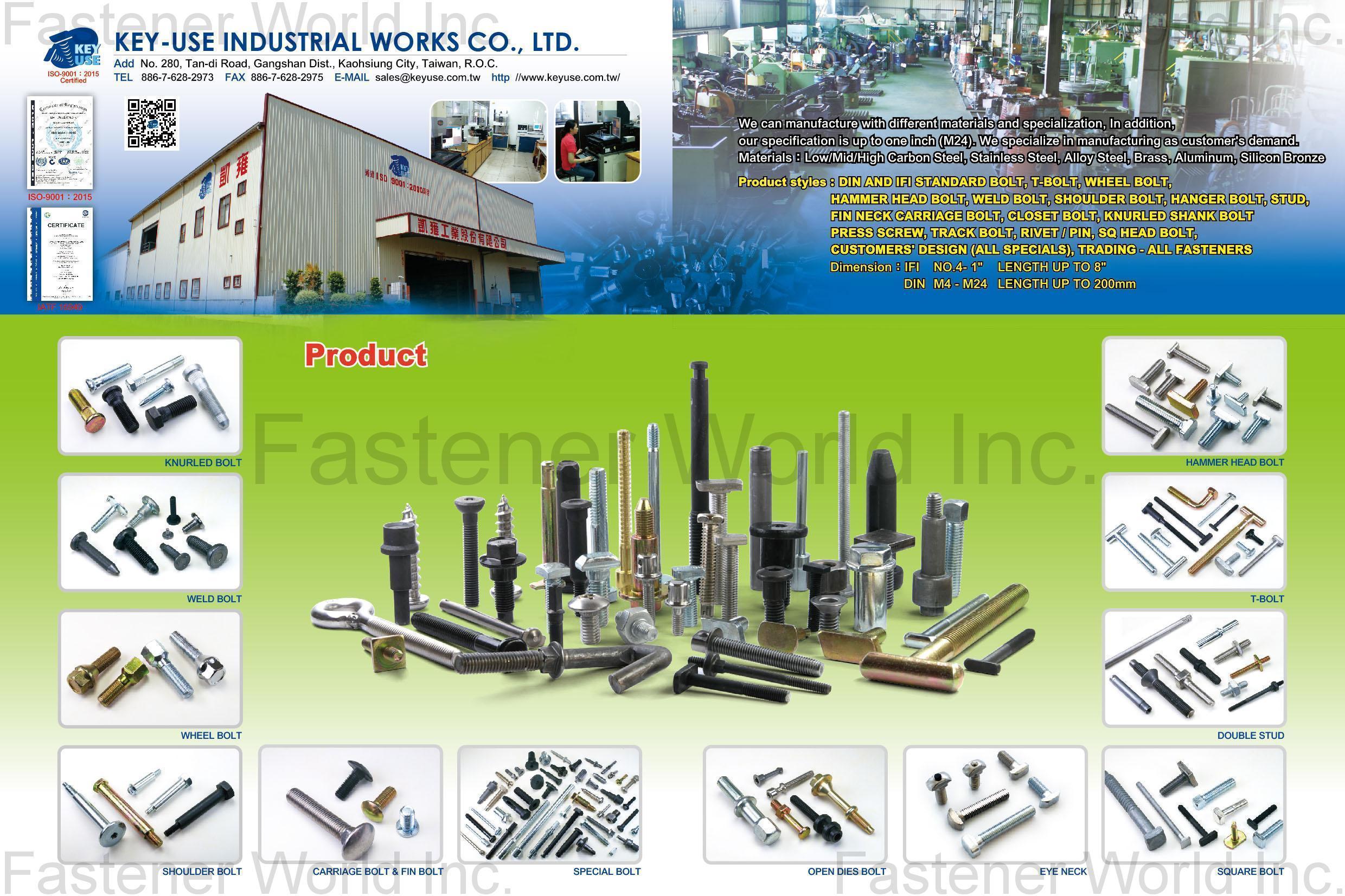 KEY-USE INDUSTRIAL WORKS CO., LTD  , KNURLED BOLT,WELD BOLT,WHEEL BOLT,SHOULDER BOLT,CARRIAGE BOLT,FIN BOLT,SPECIAL BOLT,OPEN DIES BOLT,EYE NECK,SQUARE BOLT,DOUBLE STUD,T-BOLT,HAMMER HEAD BOLT , Knurled Head Screws