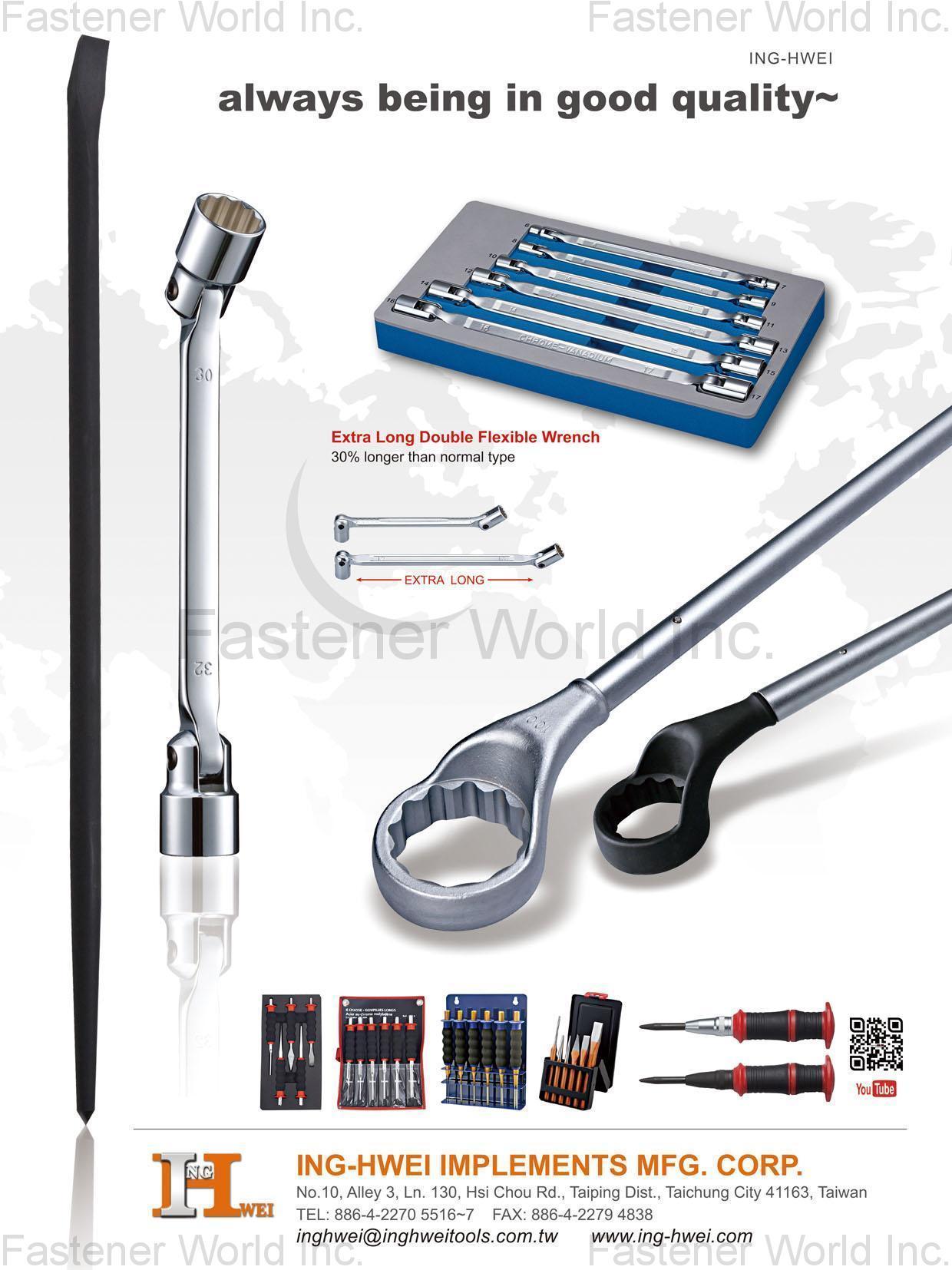 ING-HWEI IMPLEMENTS MFG. CORP. , SOCKETS & WRENCHS, PUNCH & CHISEL, TOOL SETS , Socket Wrench Sets & Sockets