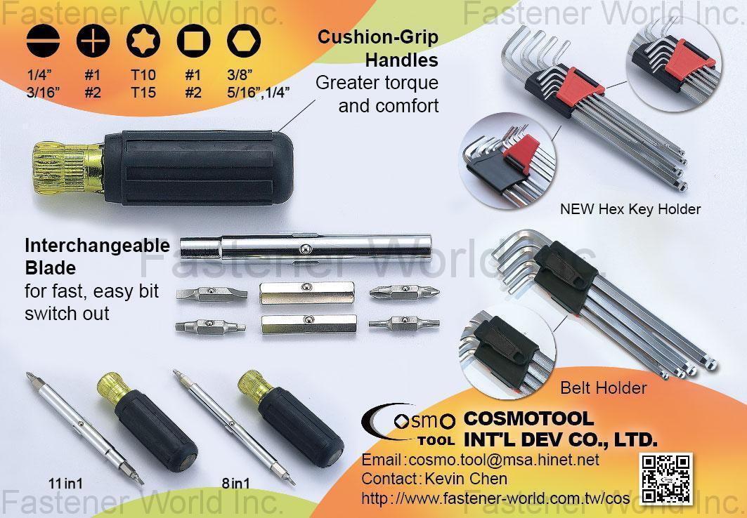 COSMOTOOL INT'L DEV CO., LTD. , Cushion-Grip Handle, Interchangeable Blade, Hex Key Holder, Belt Holder , Hand Tools