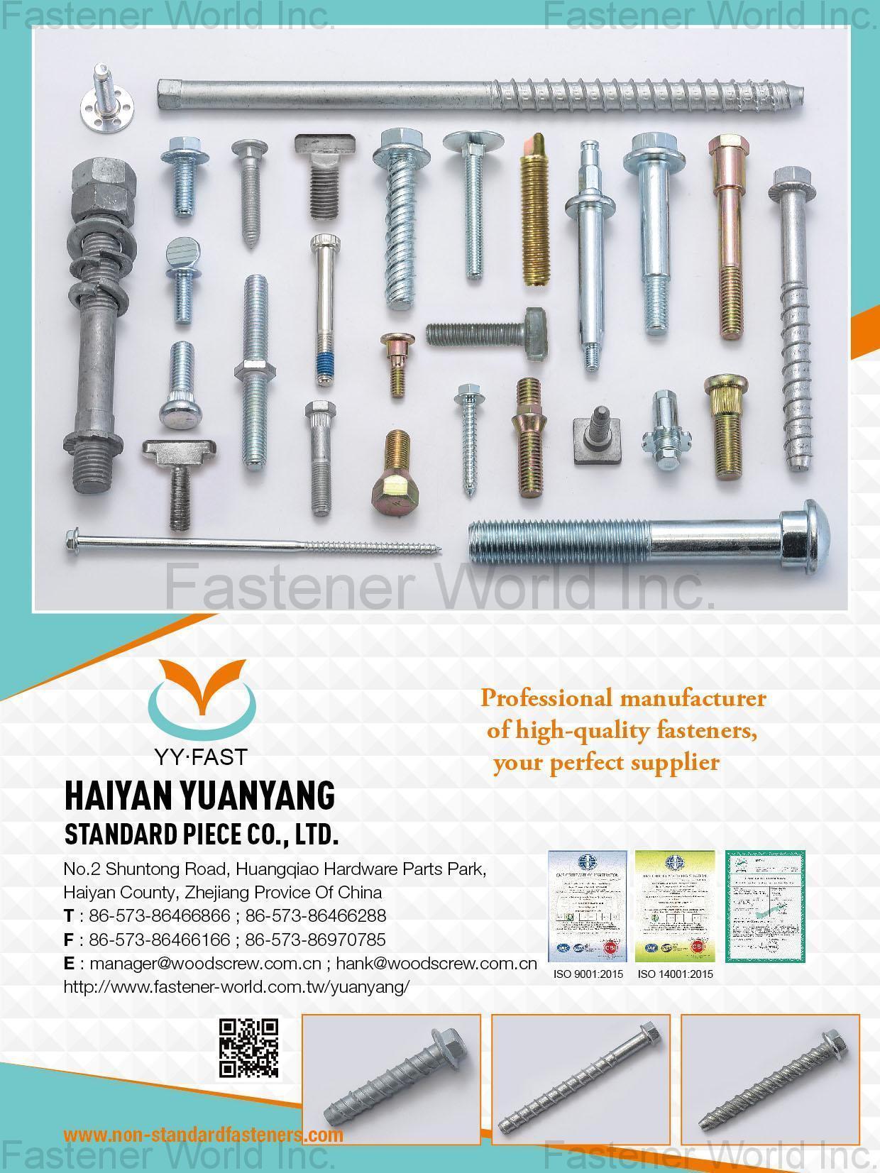 HAIYAN YUANYANG STANDARD PIECE CO., LTD. , Hex Flange Screws, Hex Wood Screws, Carriage Bolts, Special Parts, Hex Bolts , Flange Screws