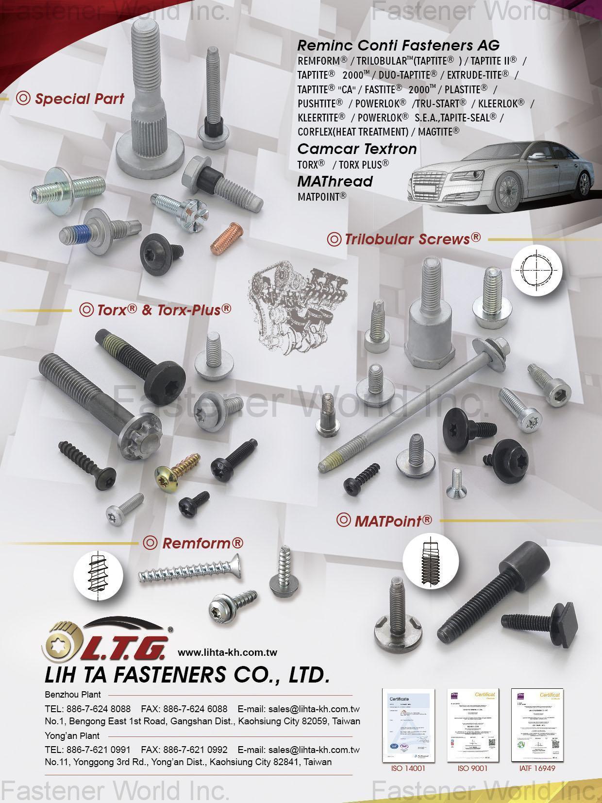 LIH TA FASTENERS CO., LTD.  , Special Part, Trilobular Screws, Torx & Torx-Plus, MATPoint, Remform , Special Parts