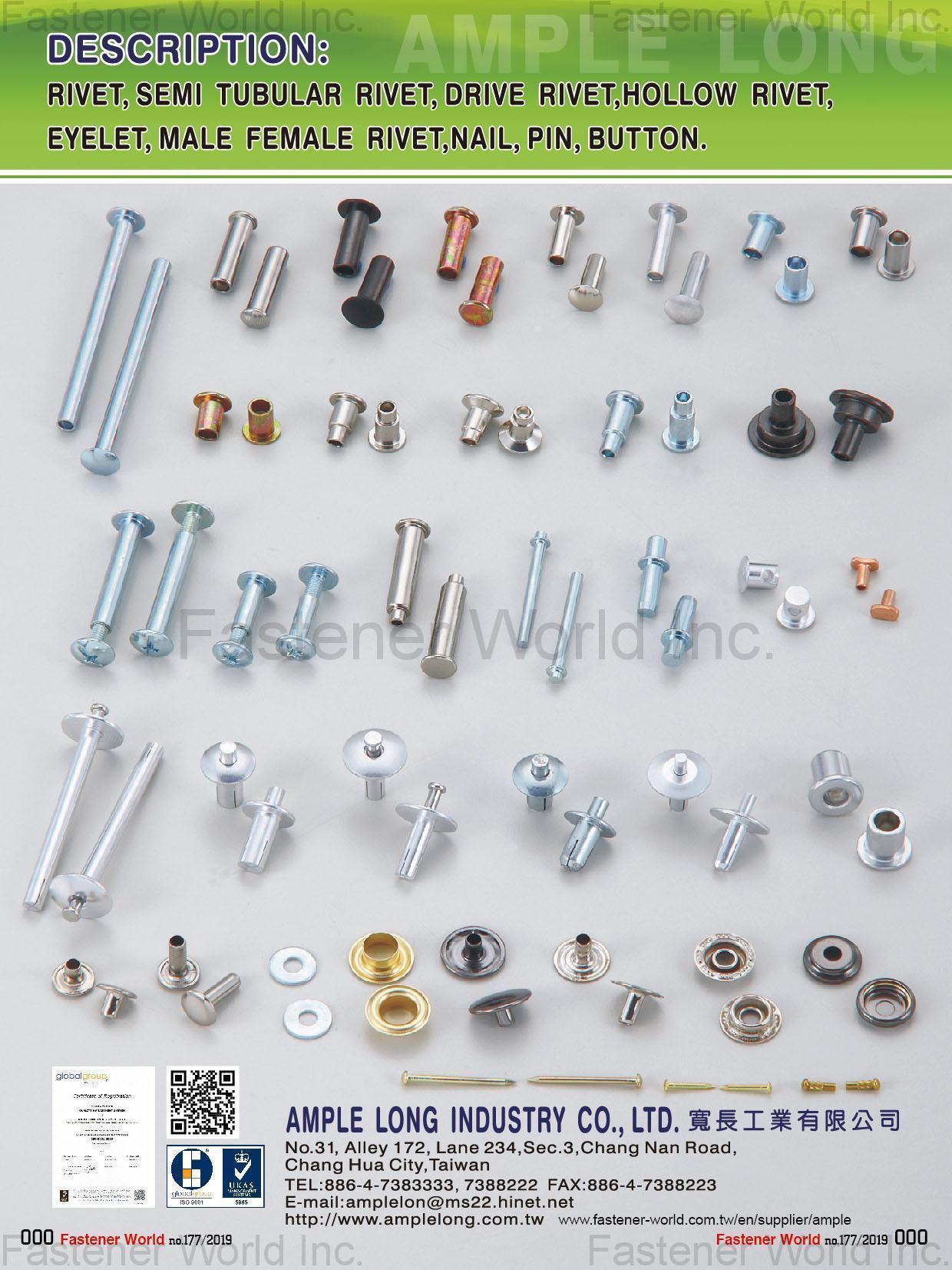 AMPLE LONG INDUSTRY CO., LTD. , Rivet, Nail, Wahser , Semi-tubular Rivets