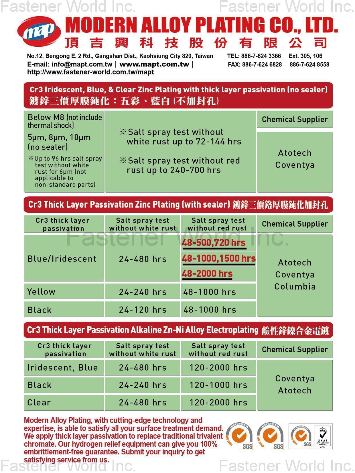 頂吉興科技股份有限公司  , 鍍鋅三價厚膜鈍化, 鹼性鋅鎳合金電鍍 , 一般電鍍