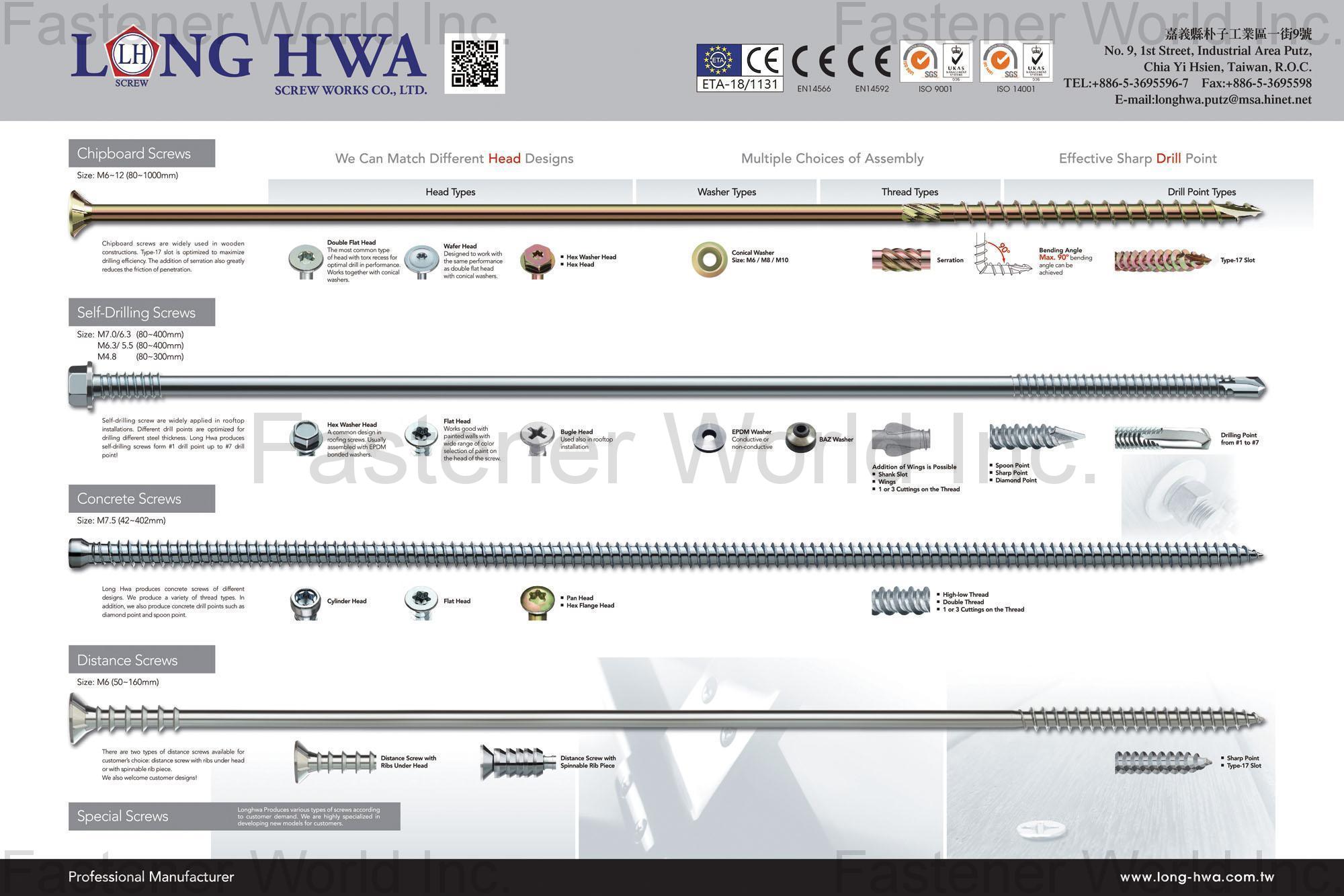 LONGHWA SCREW WORKS CO., LTD.  , Chipboard Screws,Self Drilling Screw,Concrete Screw,Distance Screws,Special Screw , Chipboard Screws