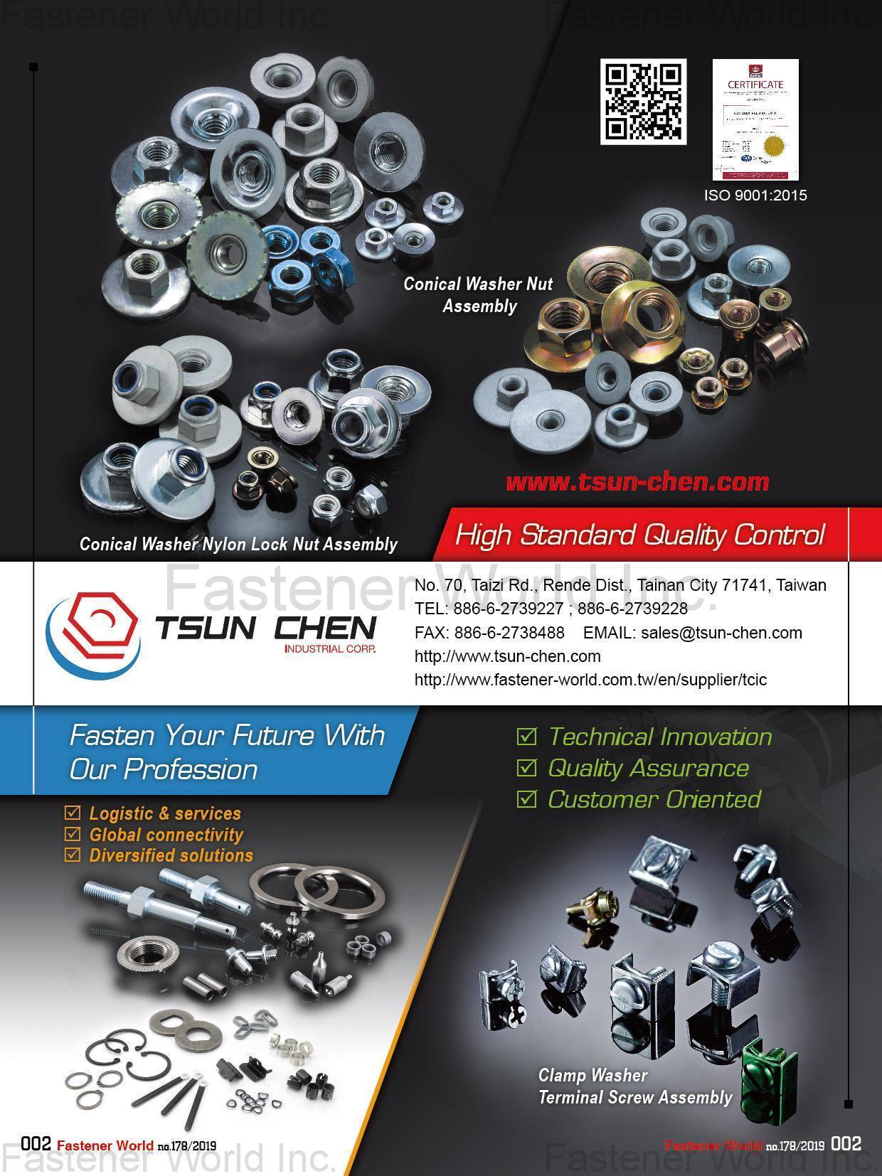 TSUN CHEN INDUSTRIAL CORP.   -  Professional Assembly Manufacturer , Conical Washer Nut Assembly | Conical Washer Nylon Lock Nut Assembly, Clamp Washer Terminal Screw Assembly , Conical Washer Nuts