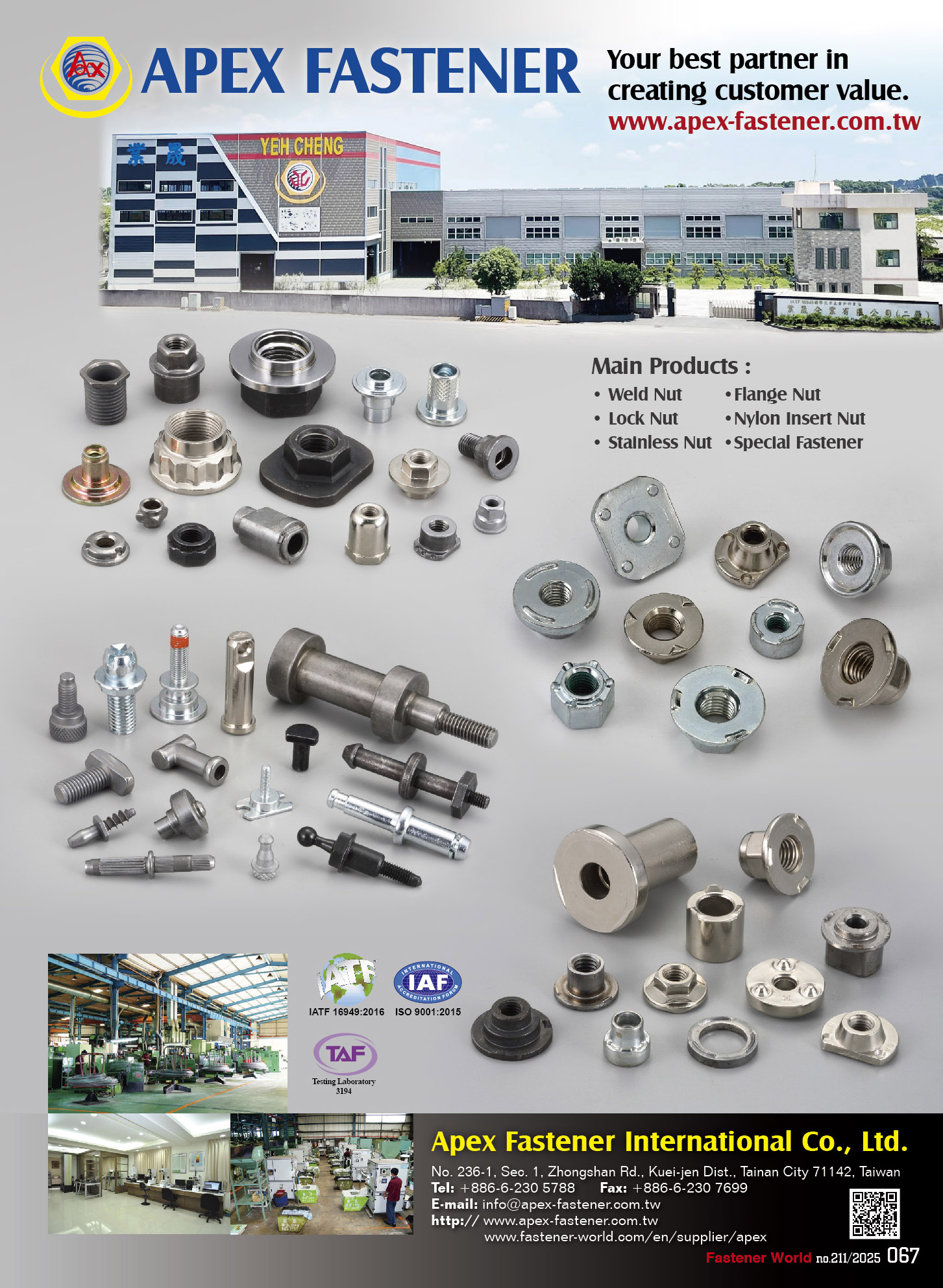 APEX FASTENER INTERNATIONAL CO., LTD. , Weld Nut, Flange Nut, Lock Nut, Nylon Insert Nut, Stainless Nut, Special Fastener , Weld Nuts