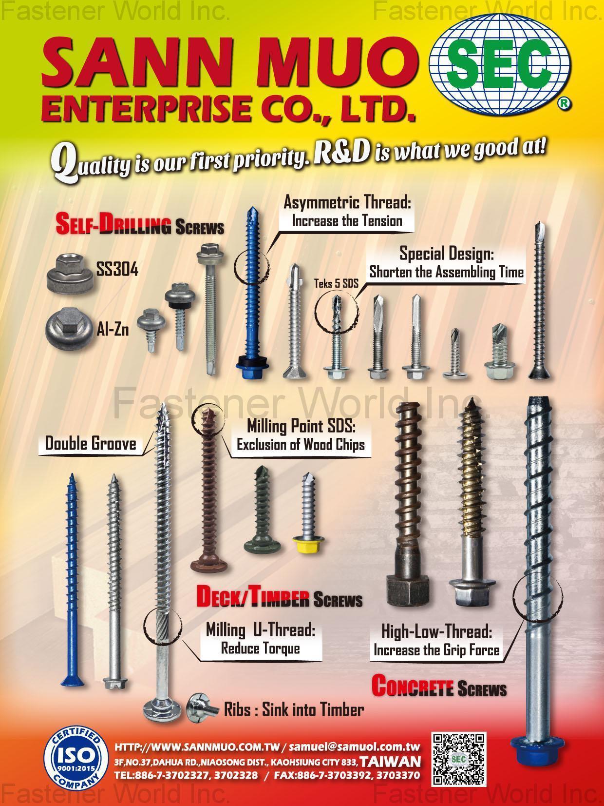 SANN MUO ENTERPRISE CO., LTD. , Self-Drilling Screws, Deck/Timber Screws, Concrete Screws , Self-drilling Screws