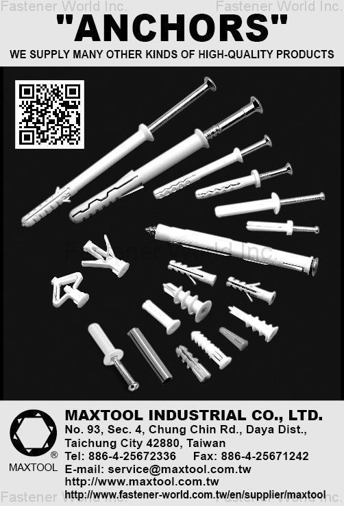 MAXTOOL INDUSTRIAL CO., LTD. , Plastic Screws, Drop-in Anchors, Expansion Anchors , Conical Plastic Anchors