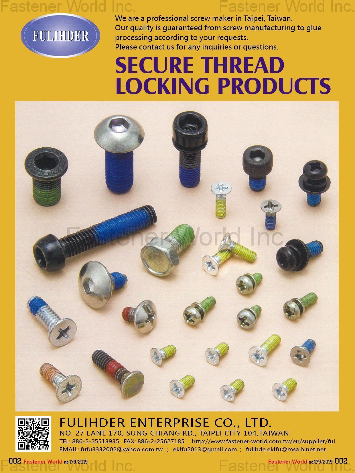 FULIHDER ENTERPRISE CO., LTD. , Secure Thread Locking Products , Self-locking Bolts
