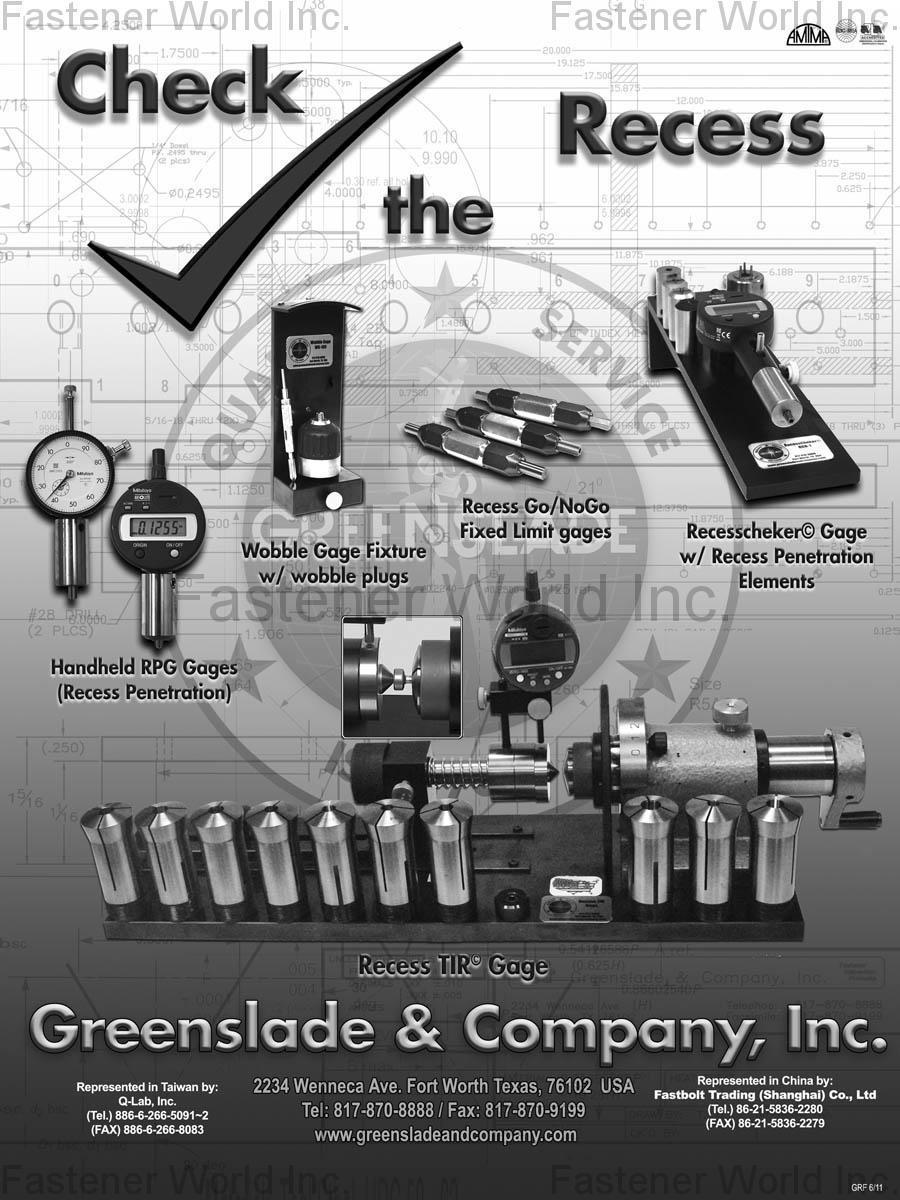 GREENSLADE & COMPANY, INC. , Handheld RPG Gages (Recess Penetration), Wobble Gage Fixture w/ wobble plugs , Ring gage, Thread gage, Plug gage calibration