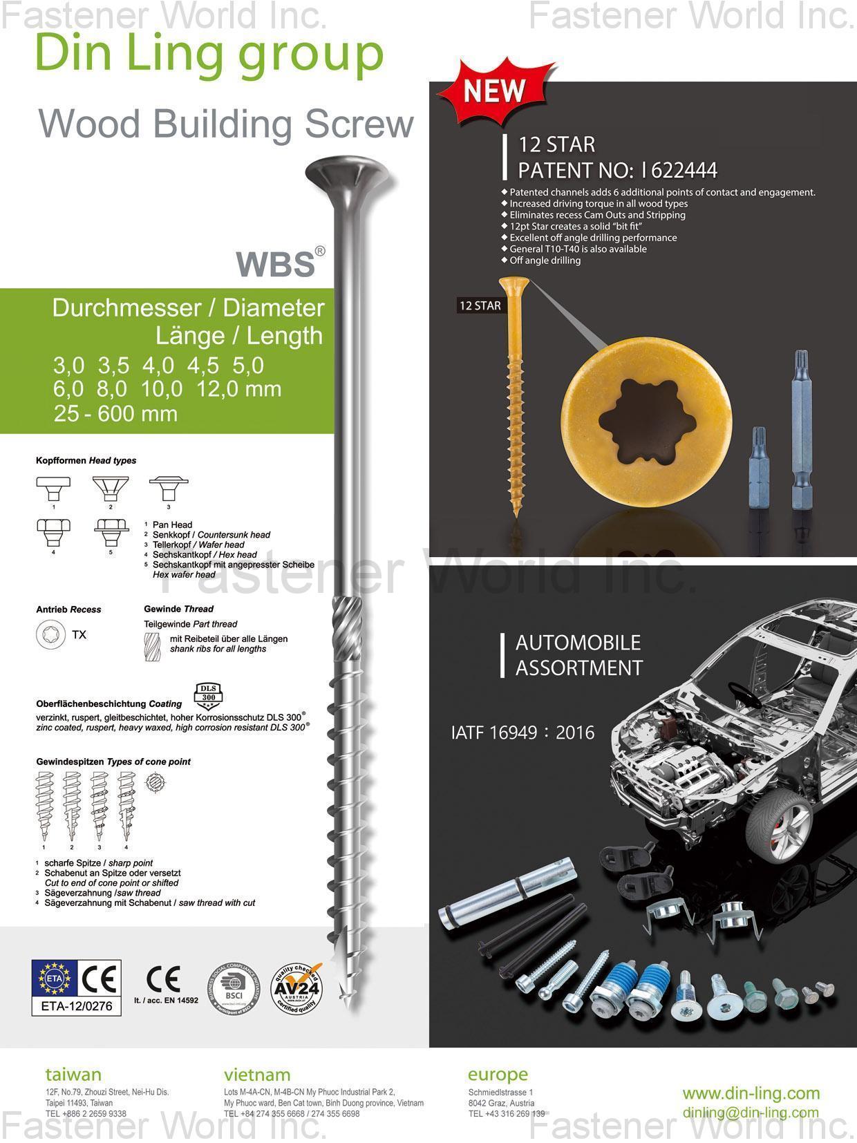 DIN LING CORP.  , Wood Building Screws, 12 Star, Automobile Assortment , Automotive Parts