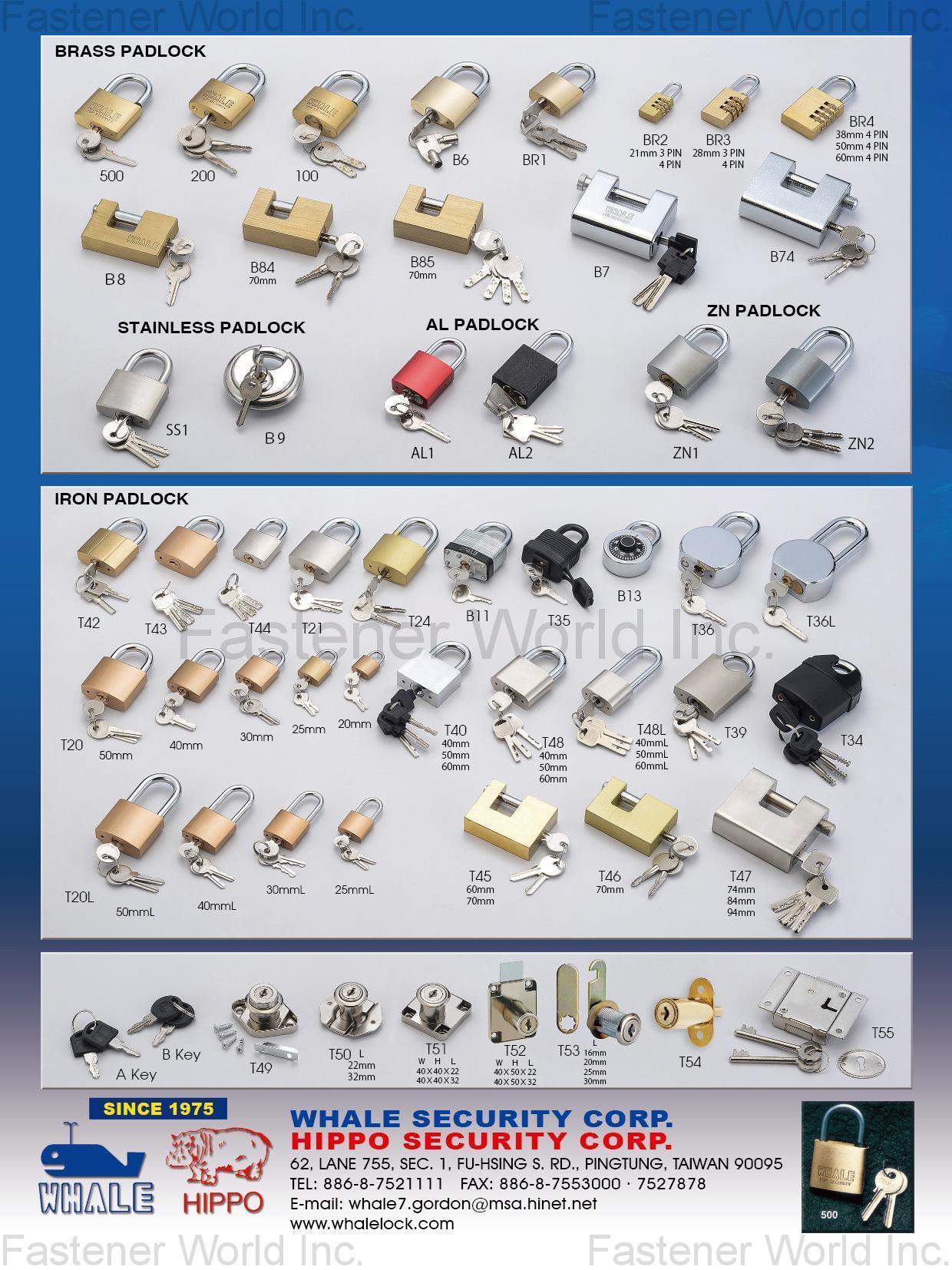WHALE SECURITY CORP. / HIPPO SECURITY CORP. , Brass Padlock, Iron Padlock , Padlocks