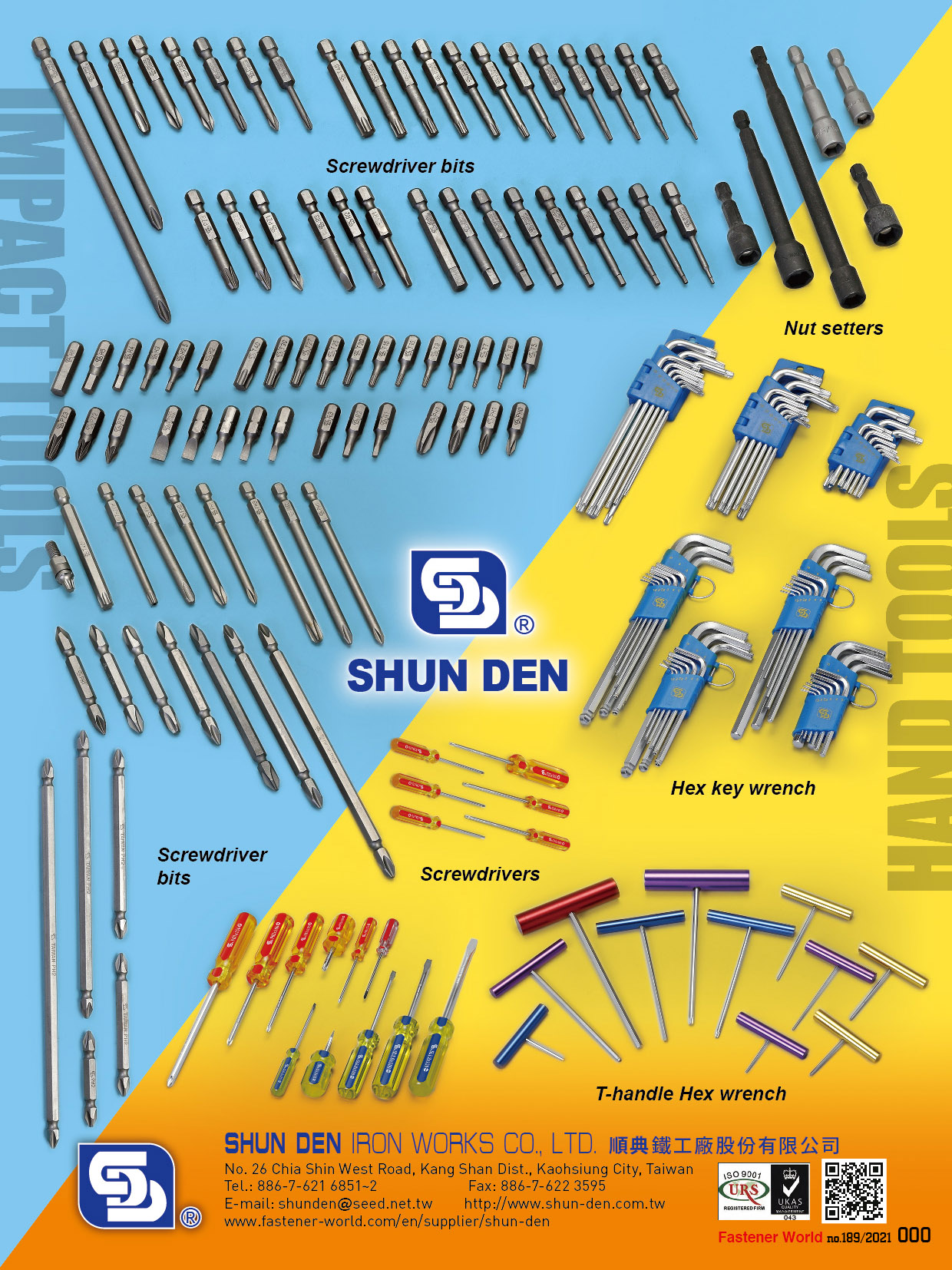 SHUN DEN IRON WORKS CO., LTD.  , Hex Washer Head Screws, Indent Hex Head Screws, Self Tapping Screws, Self Drilling Screws , Hex-key Wrenches