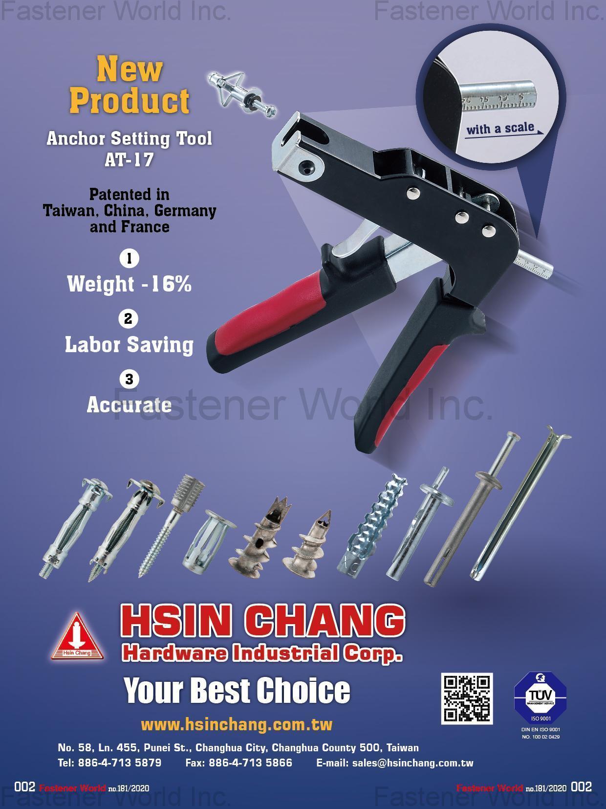 HSIN CHANG HARDWARE INDUSTRIAL CORP. , Anchor Setting Tool  AT-17 , Hand Tools