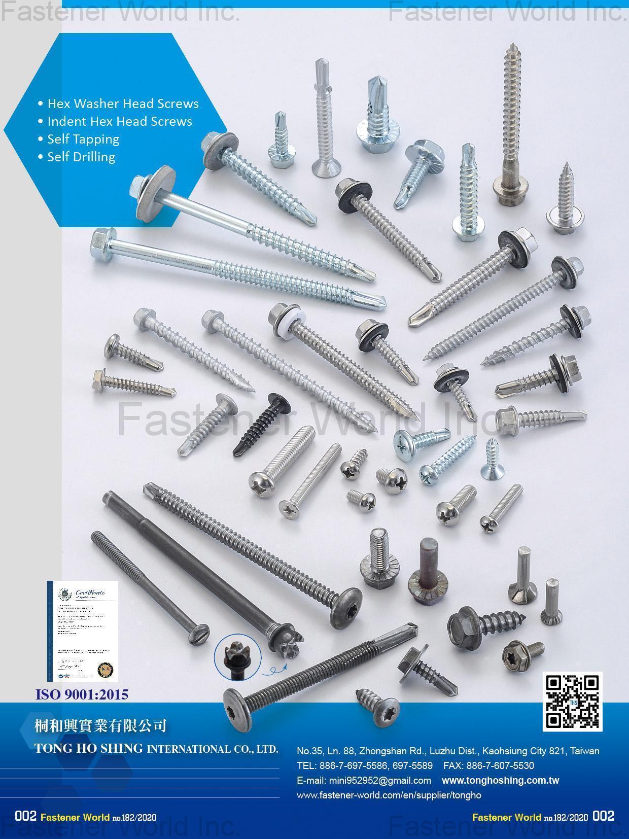 TONG HO SHING INTERNATIONAL CO., LTD. , Hex Washer Head Screws, Indent Hex Head Screws, Self Tapping Screws, Self Drilling Screws , Hexagon Washer Head Screws / Bolts