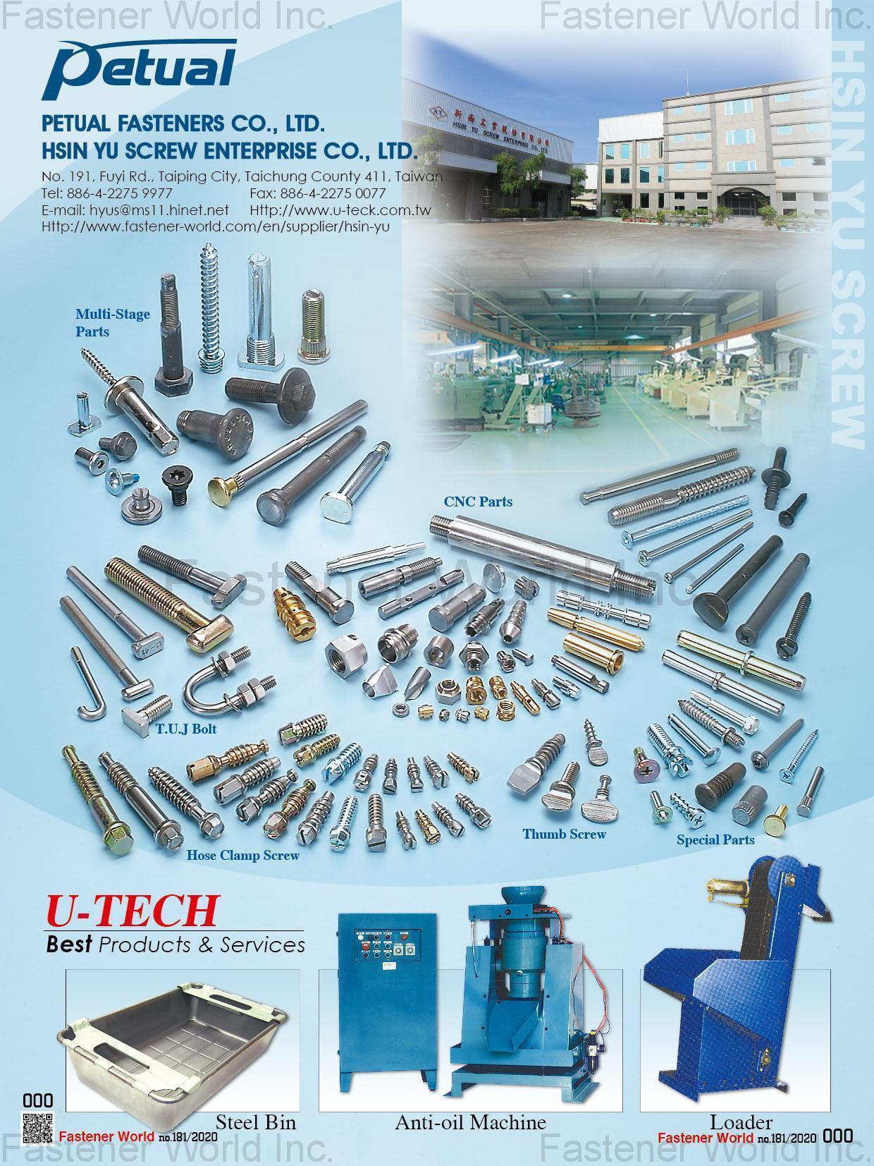 HSIN YU SCREW ENTERPRISE CO., LTD. (PETUAL)  , T.U.J BOLT / Multi-Stage Parts / CNC Parts , CNC parts, CNC lathe