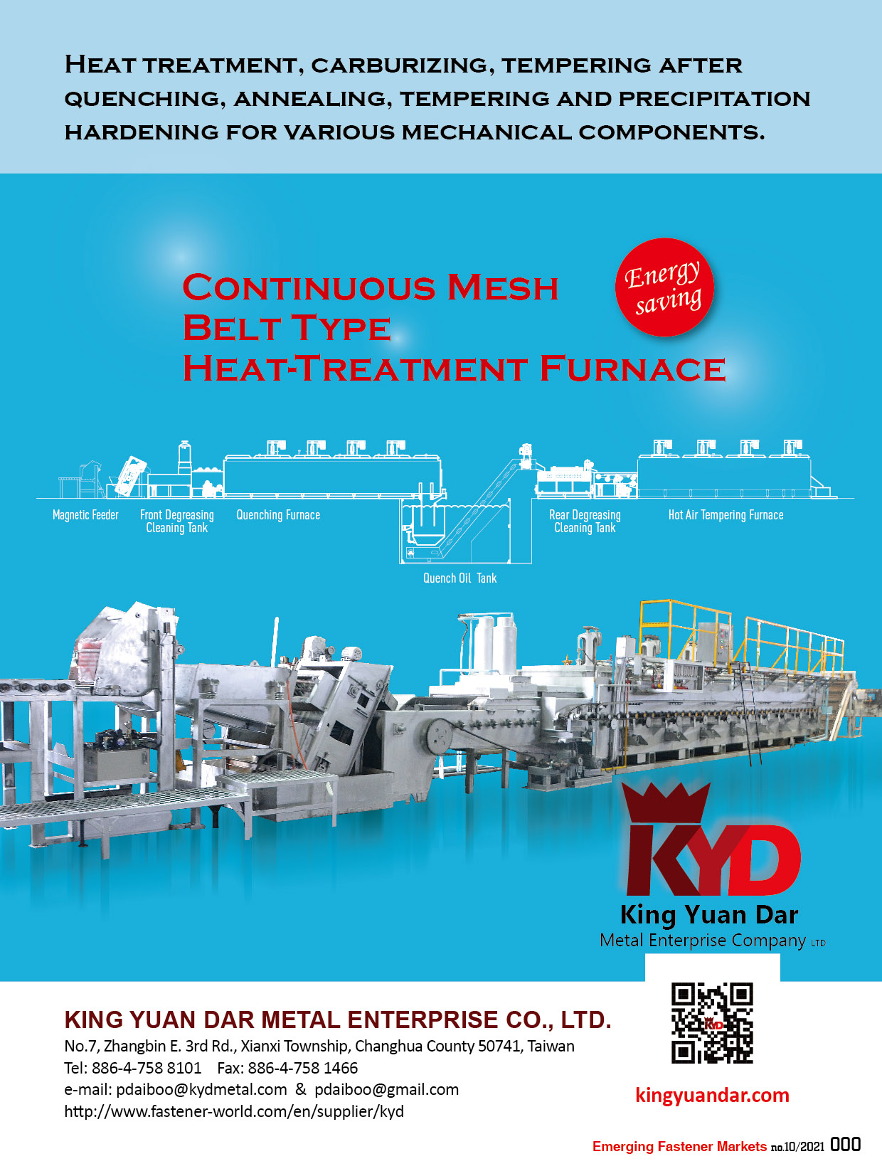 KING YUAN DAR METAL ENTERPRISE CO., LTD. , Continuous Mesh Belt Type Heat Treating Furnace