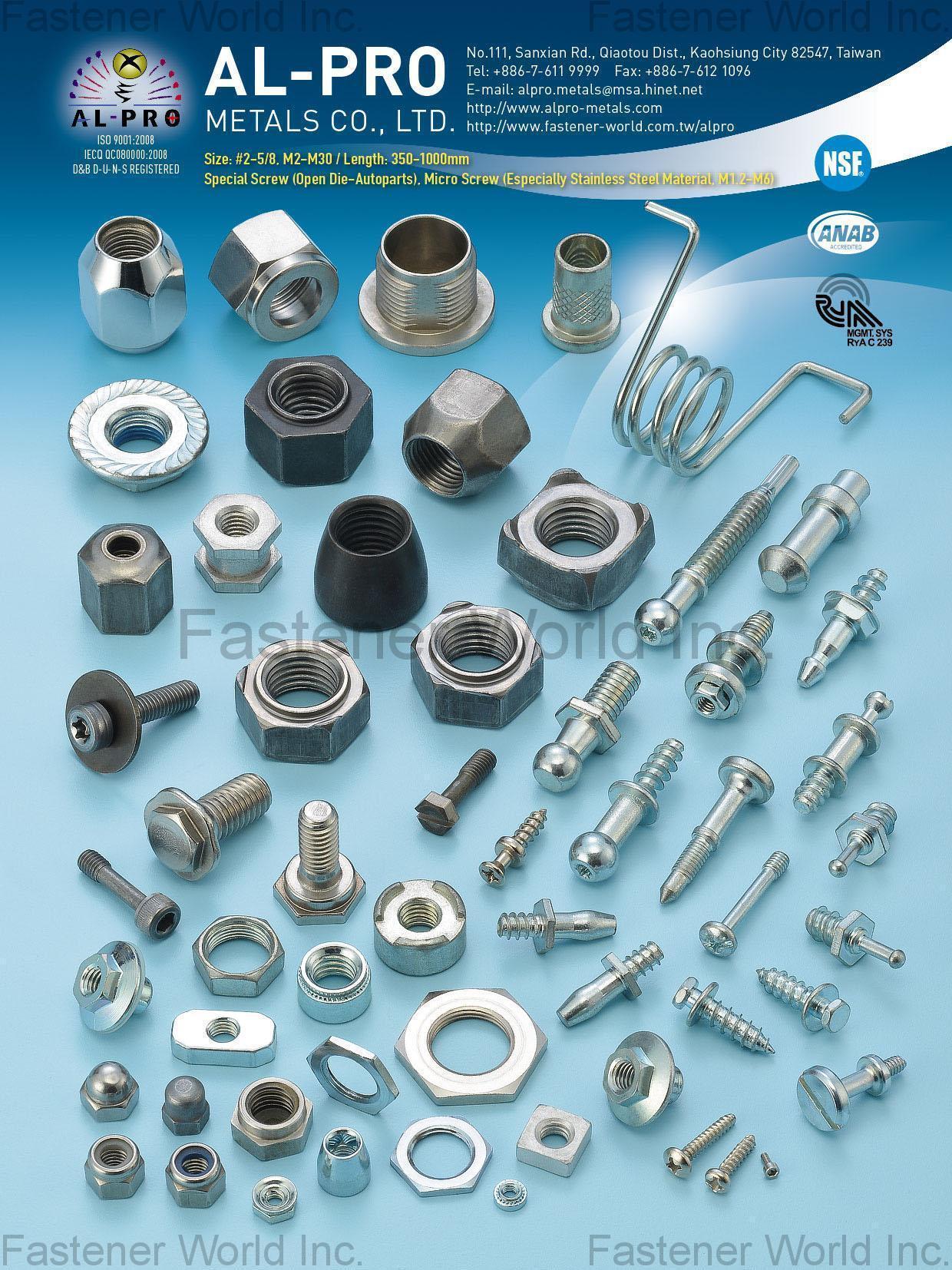 AL-PRO METALS CO., LTD. , Special Screw, Micro Screw , Special Parts