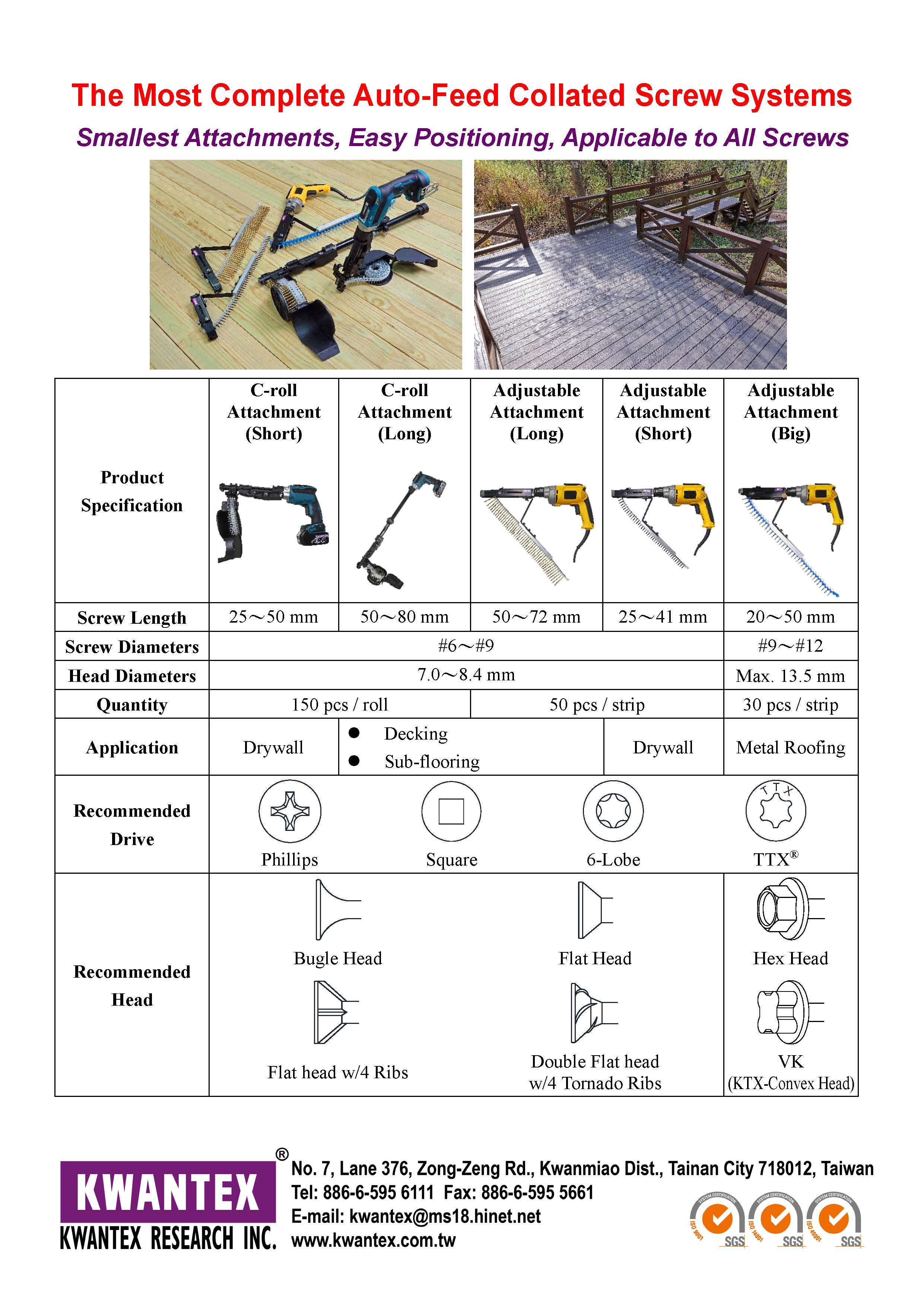 寬仕工業股份有限公司  , The Most Complete Auto-Feed Collated Screw Systems