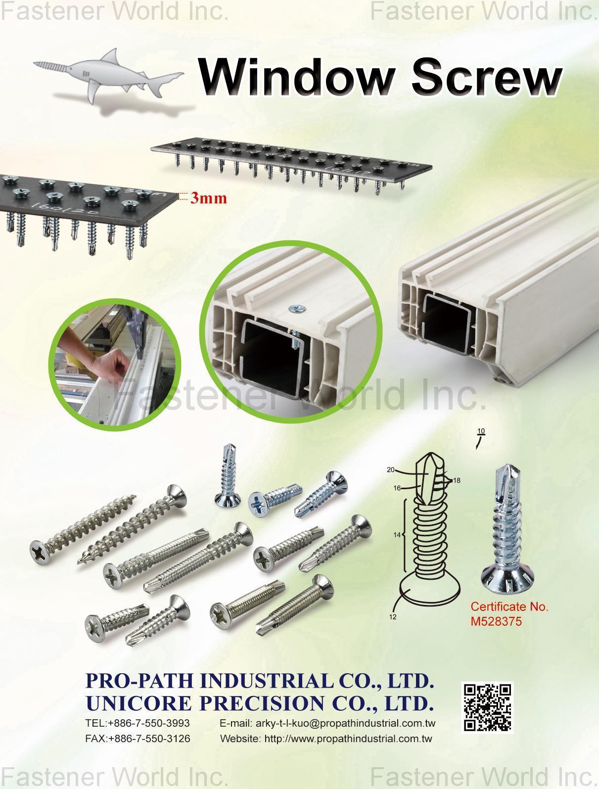 PRO-PATH INDUSTRIAL COMPANY, LTD.(propath) , Window Screws