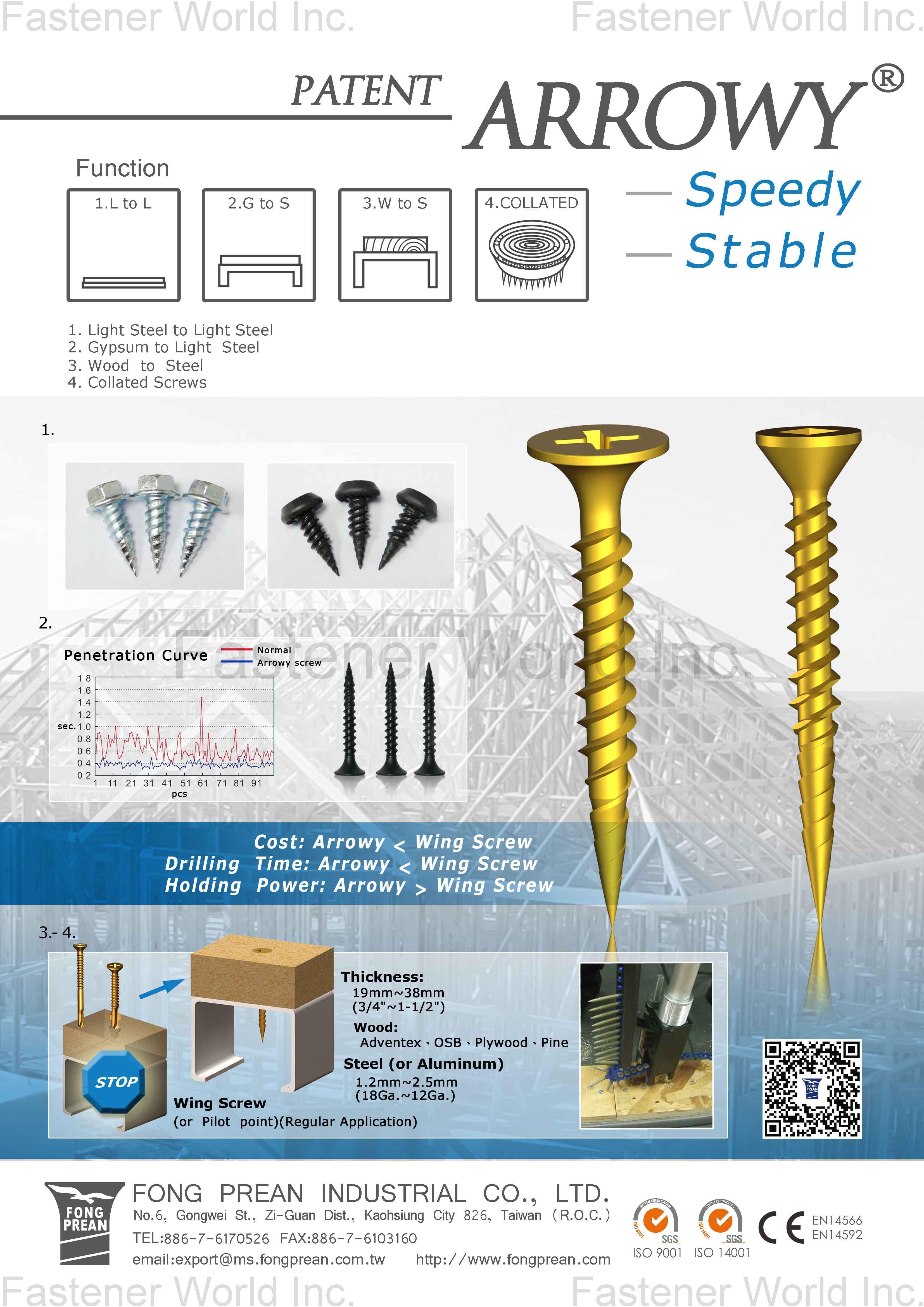 FONG PREAN INDUSTRIAL CO., LTD. , Arrowy® Screws_Patent