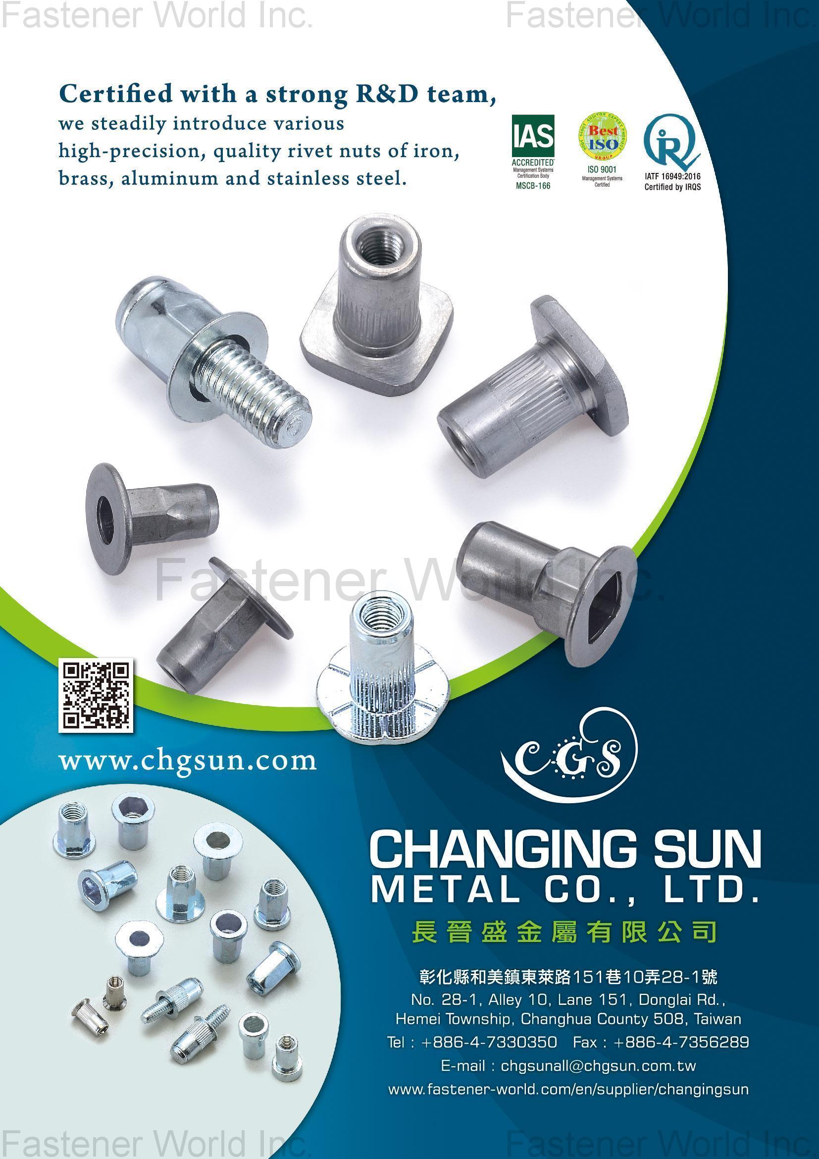 CHANGINGSUN METAL CO., LTD. , RIVET NUT-STEEL,RIVET NUT-ST STEEL,RIVET NUT-Aluminum,RIVET NUT-BRASS