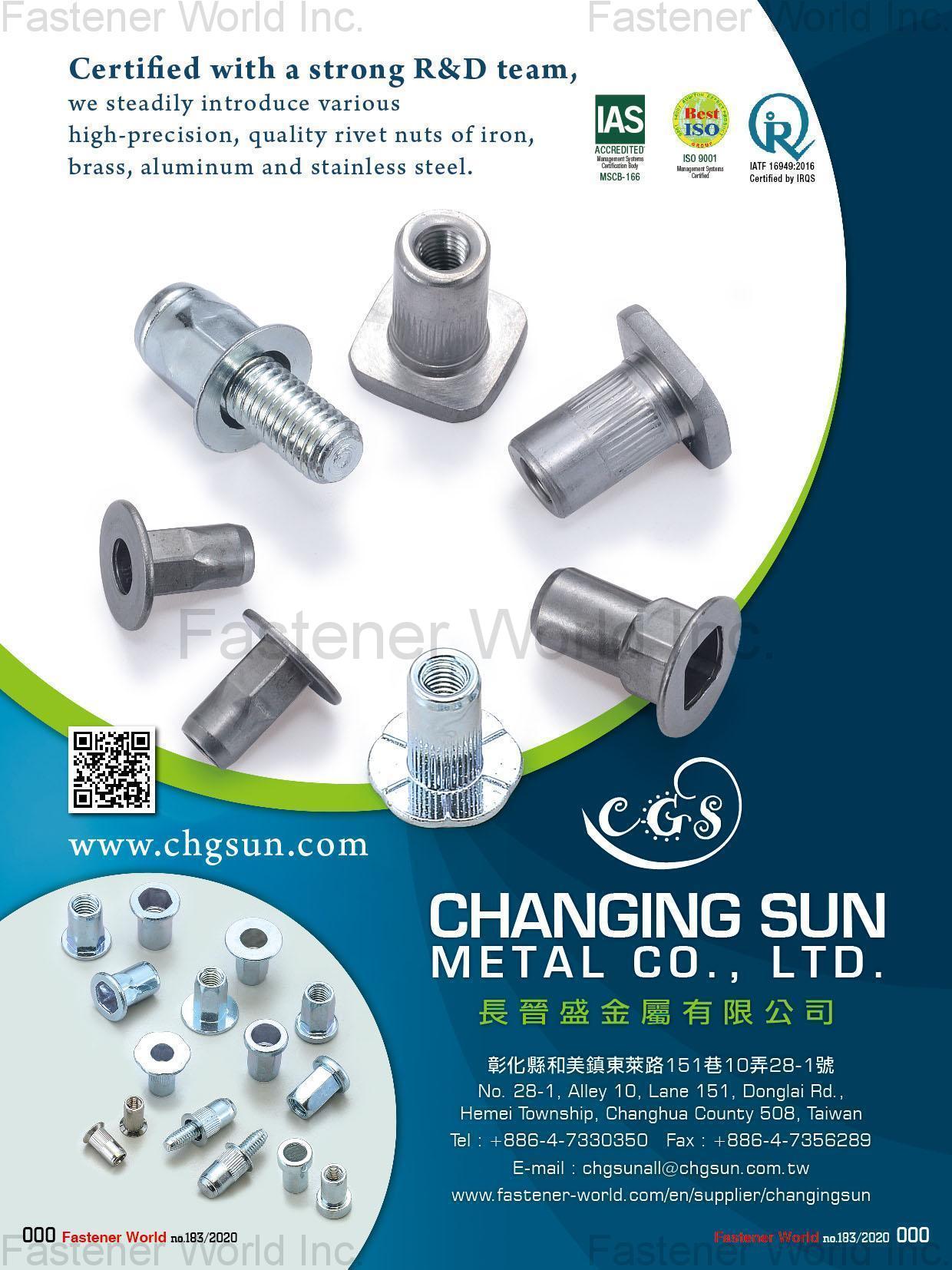 CHANGINGSUN METAL CO., LTD. , Blind Nuts / Rivet Nuts, Blind Rivet Studs, Rivets...