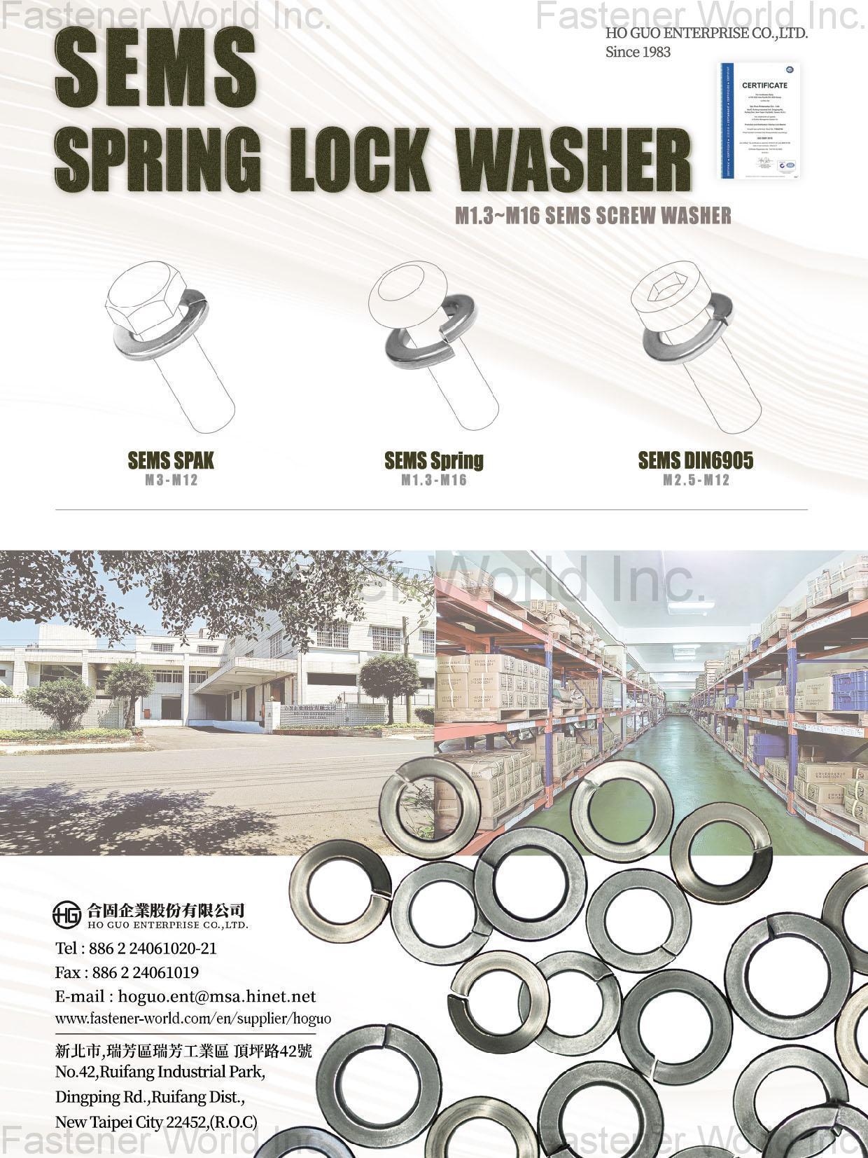 HO GUO ENTERPRISE CO., LTD. , Sems Spring Lock Washer, Sems Spak, Sems Spring, Sems DIN6905, M1.3~M16 Sems Screw Washer