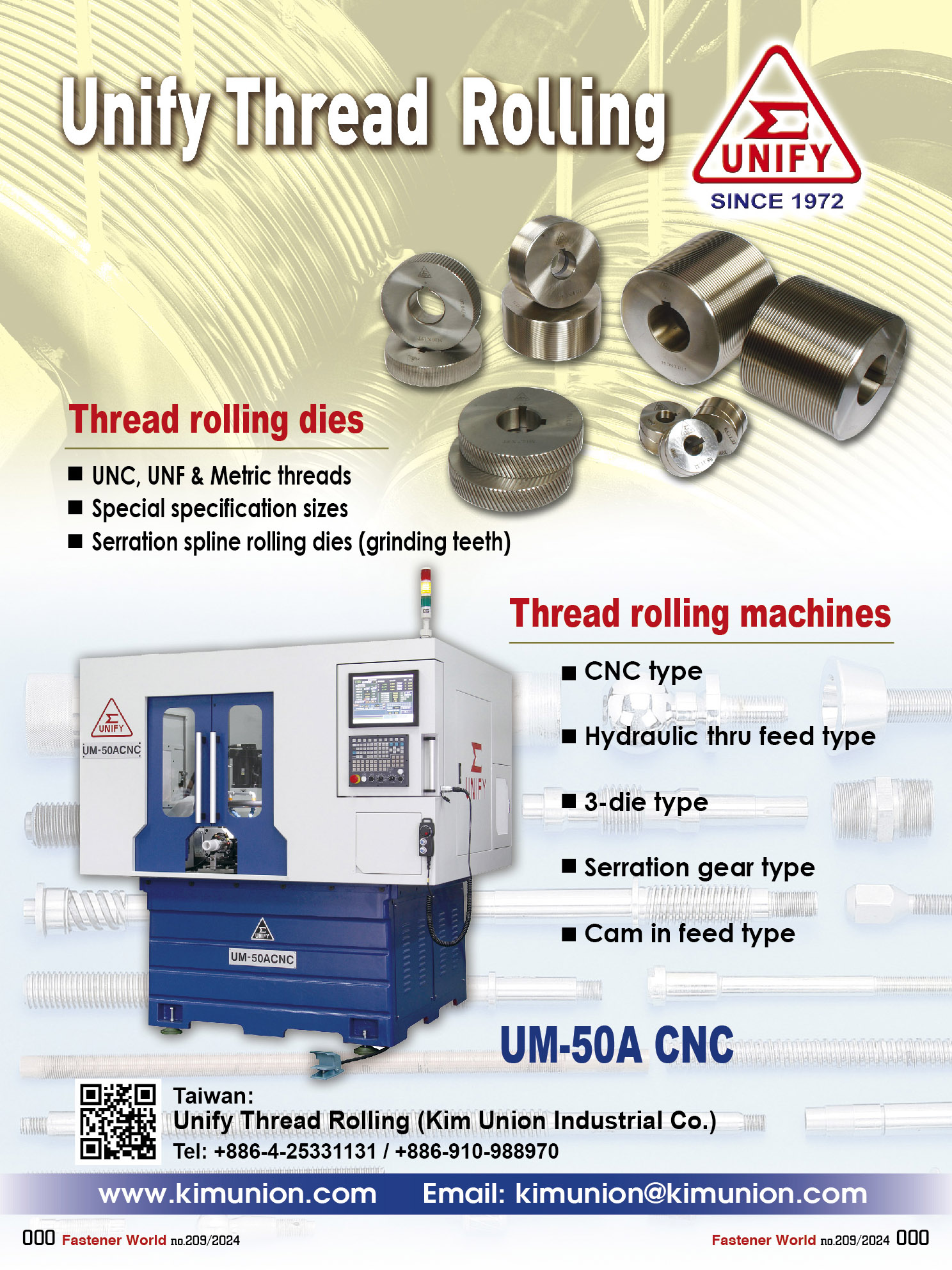 KIM UNION INDUSTRIAL CO., LTD. (UNION MACHINERY)(UNIFY) , Unify Thread Rolling, Thread Rolling Dies, Thread Rolling Machine