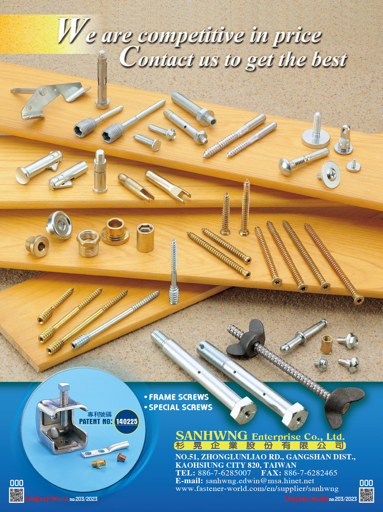 SANHWNG ENTERPRISE CO., LTD  , Frame Screws / Special Screws, Bolts, Nuts, Anchors...