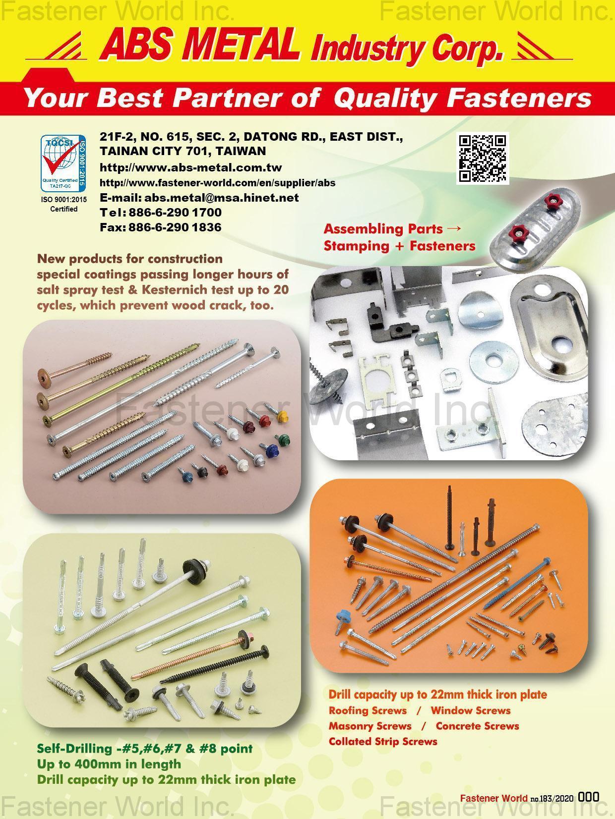 ABS METAL INDUSTRY CORP.  , Self-Drilling Screws