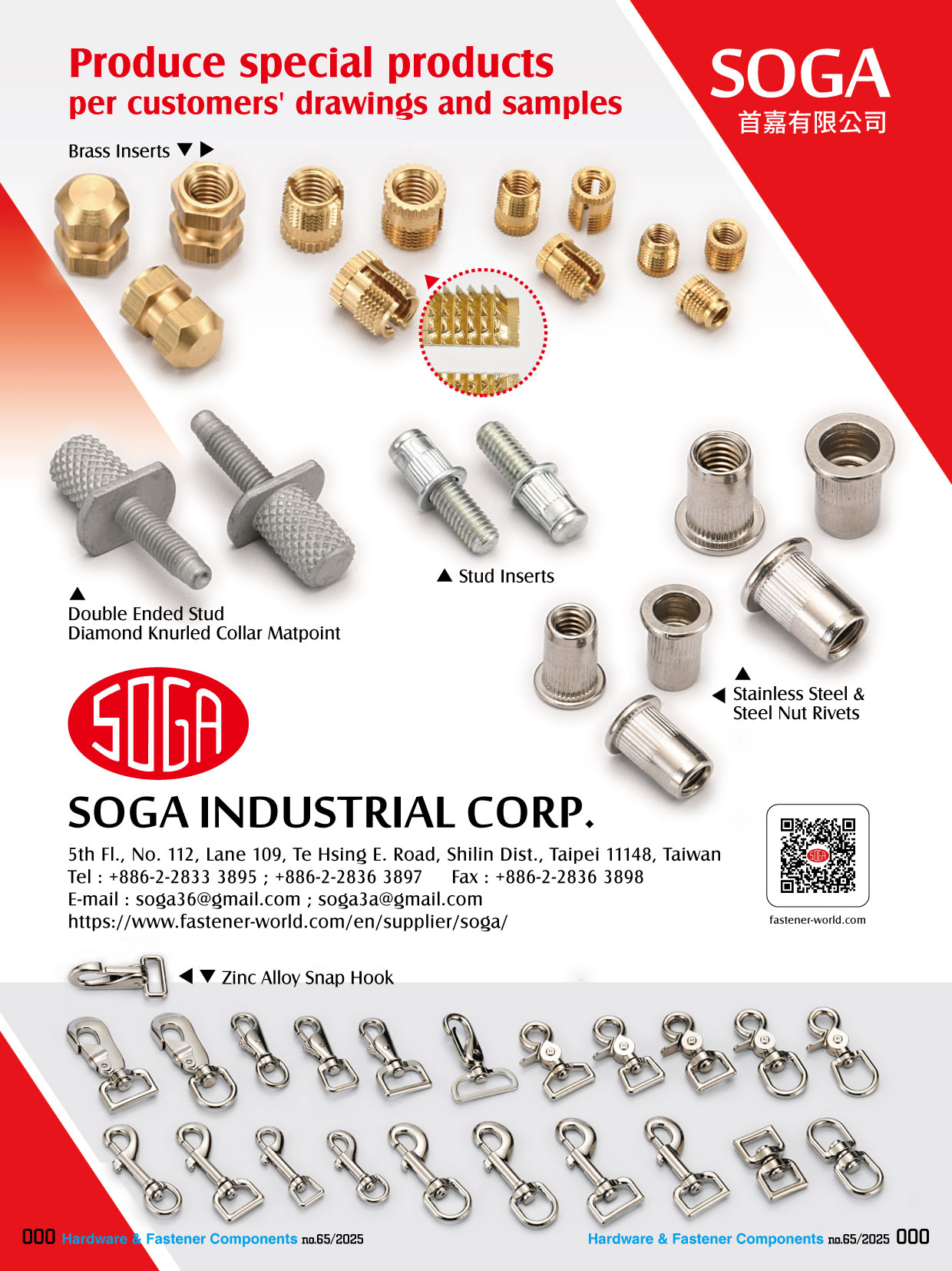 SOGA INDUSTRIAL CORP. , Brass Inserts, Micro Nuts, Special Nuts 