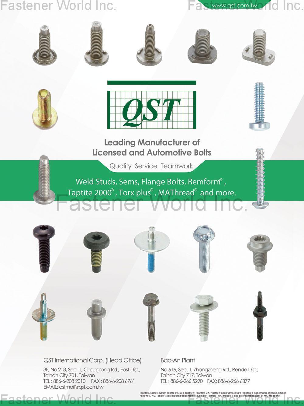 QST INTERNATIONAL CORP.  , Automotive Bolts, Weld Studs, Sems, Flange Bolts, Remform, Taptite 2000, Torx plus, MAThread and more. , Automotive Parts