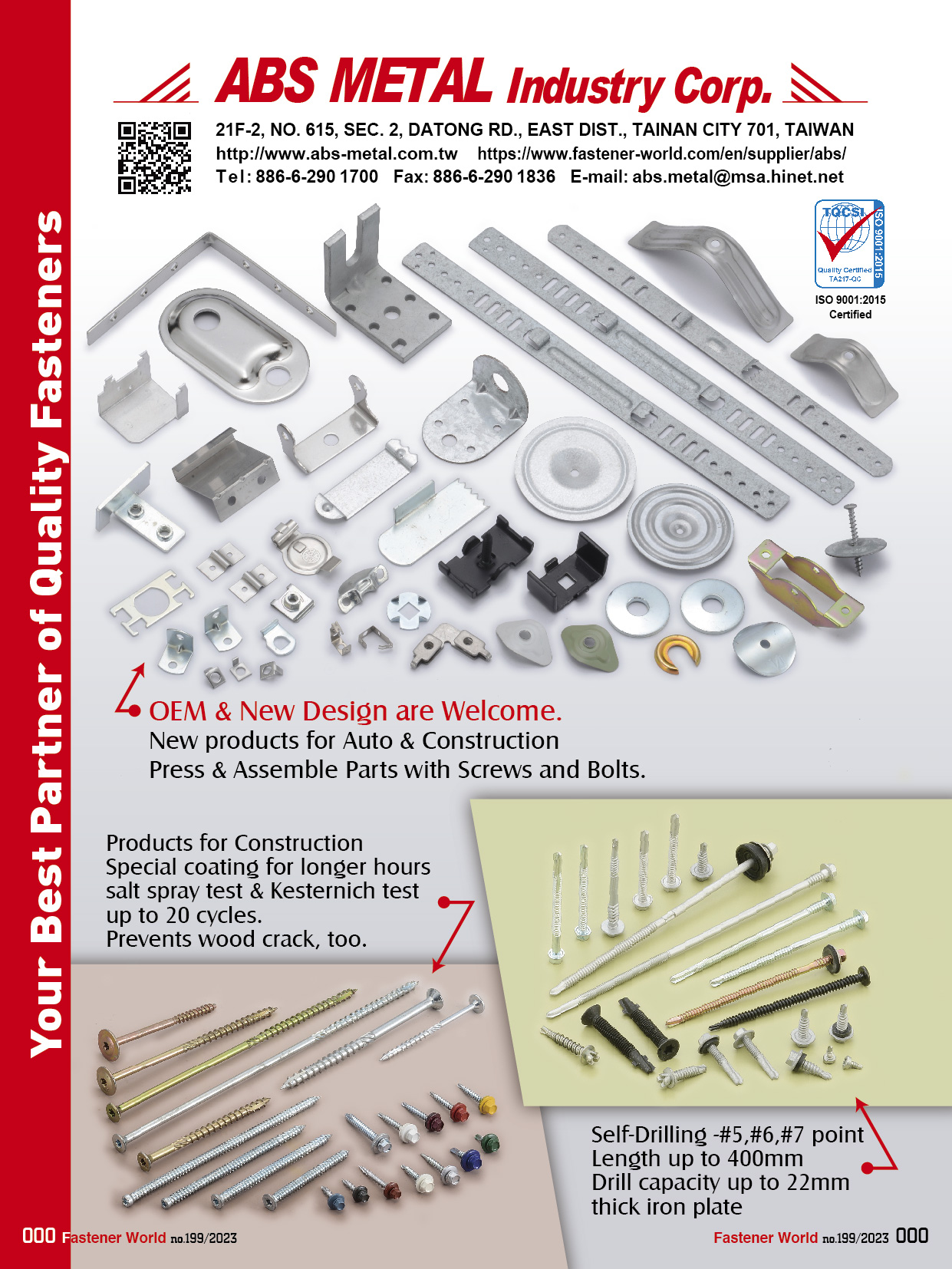 ABS METAL INDUSTRY CORP.  , Double Thread Stud, Roofing Screw, Self-Drilling Screws , Stud Bolts