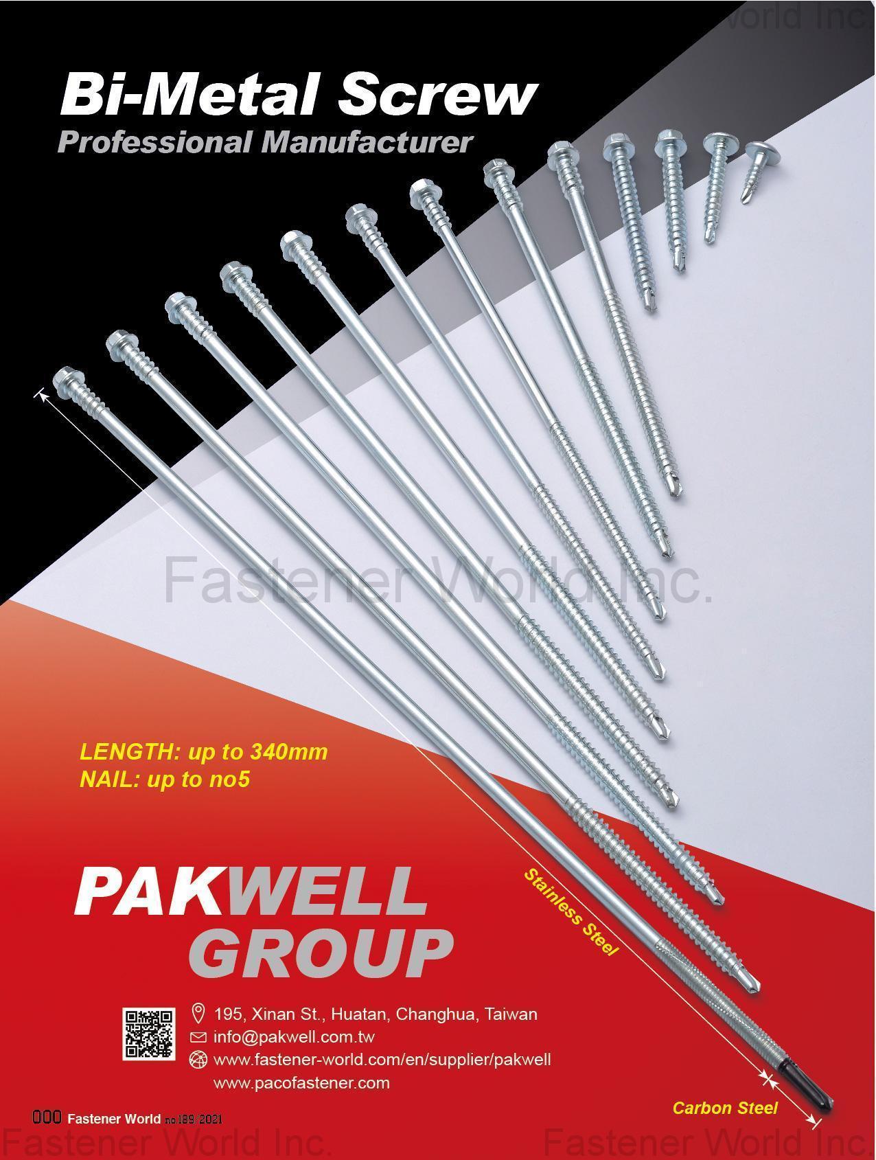 PAKWELL CO., LTD. , Bi-Metal Screws
