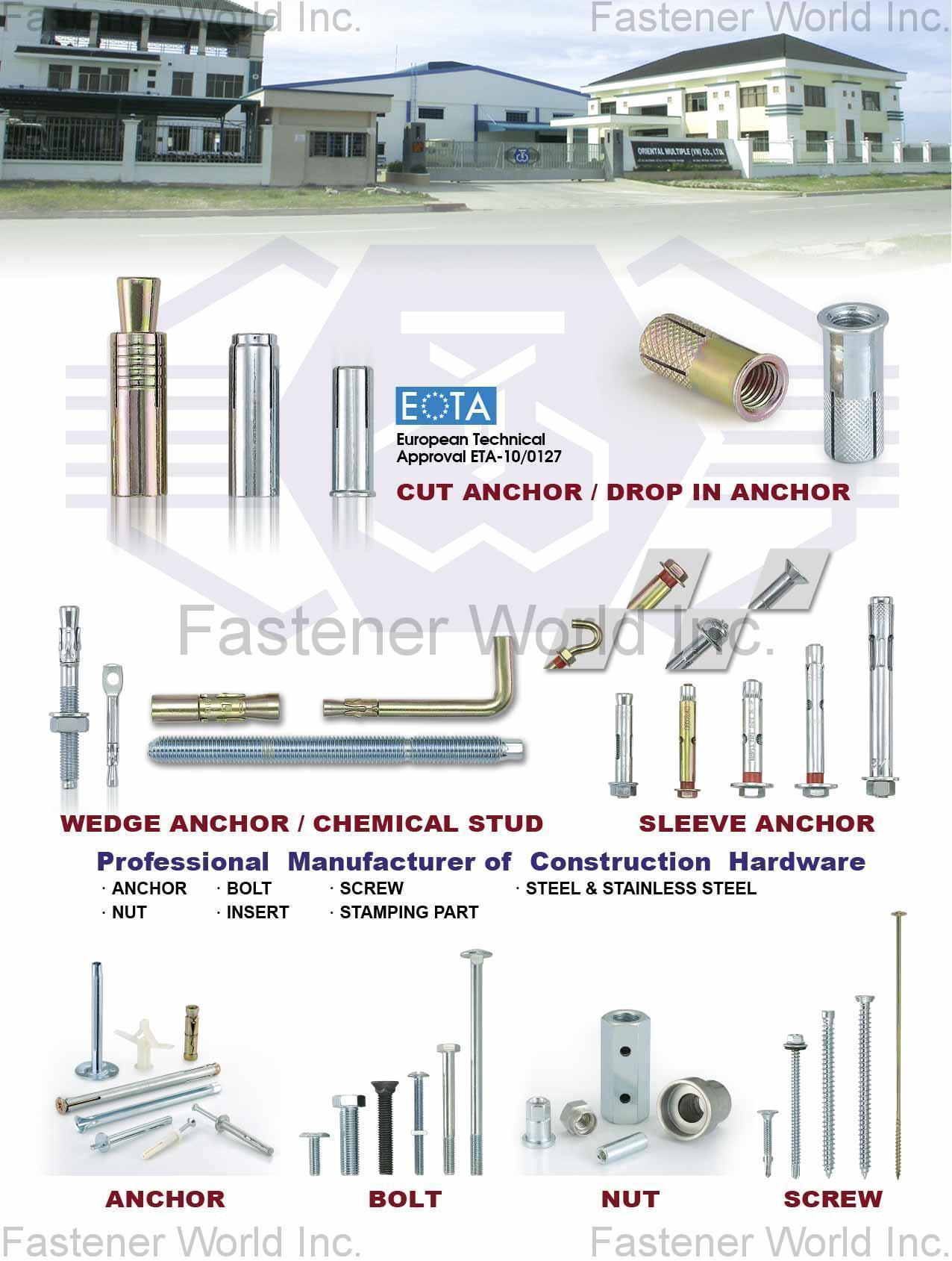 TSENG WIN / ORIENTAL MULTIPLE ENTERPRISE LTD. , CUT ANCHOR, DROP IN ANCHOR, WEDGE ANCHOR, CHEMICAL STUD, SLEEVE ANCHOR, ANCHOR, BOLT, NUT, SCREW, INSERT, STAMPING PART, STEEL & STAINLESS STEEL , Wedge Anchors