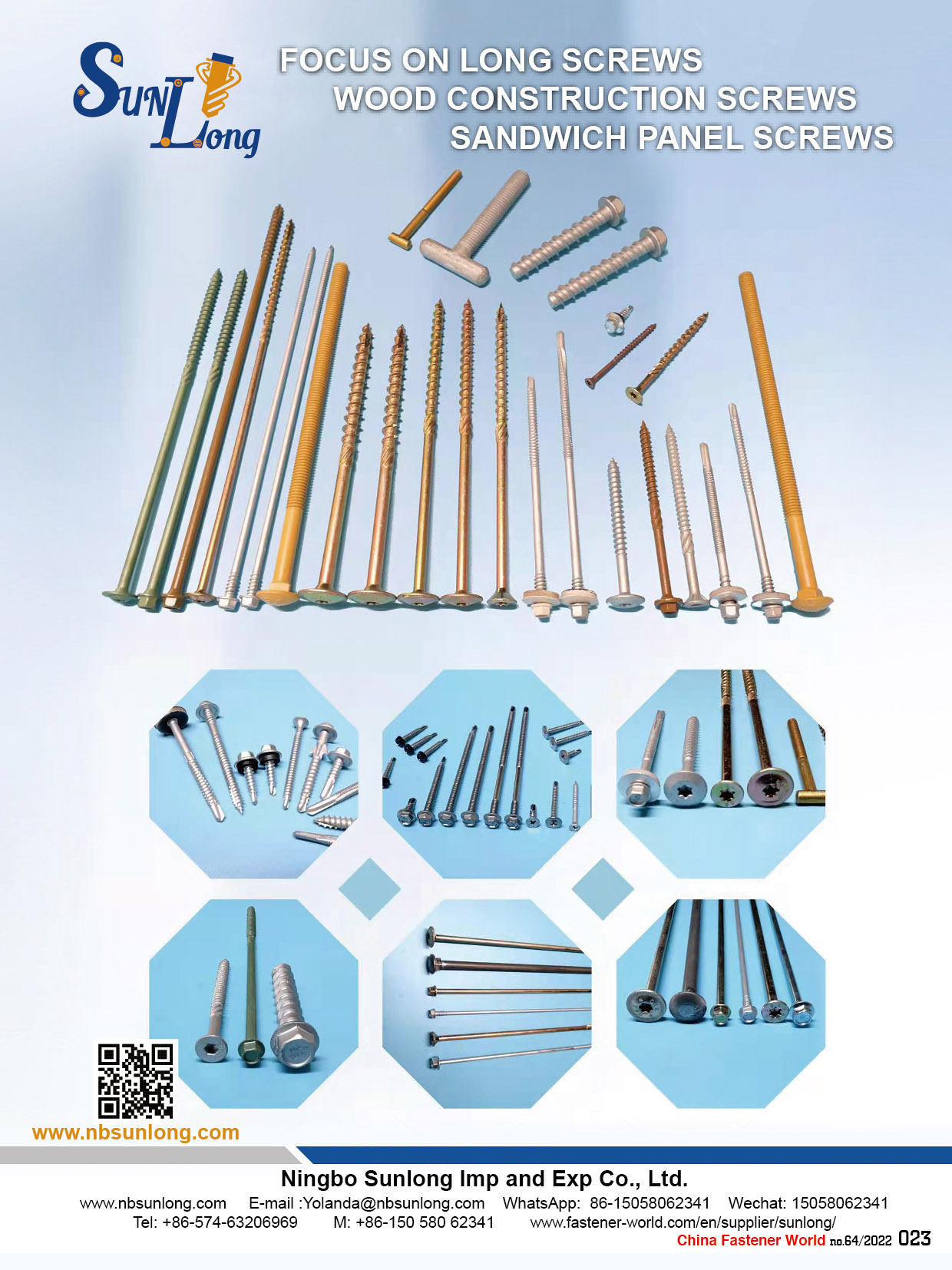 NINGBO SUNLONG IMP AND EXP CO., LTD. , Long Screws, Wood Construction Screws, Roofing Screws, Sandwich Panel Screws