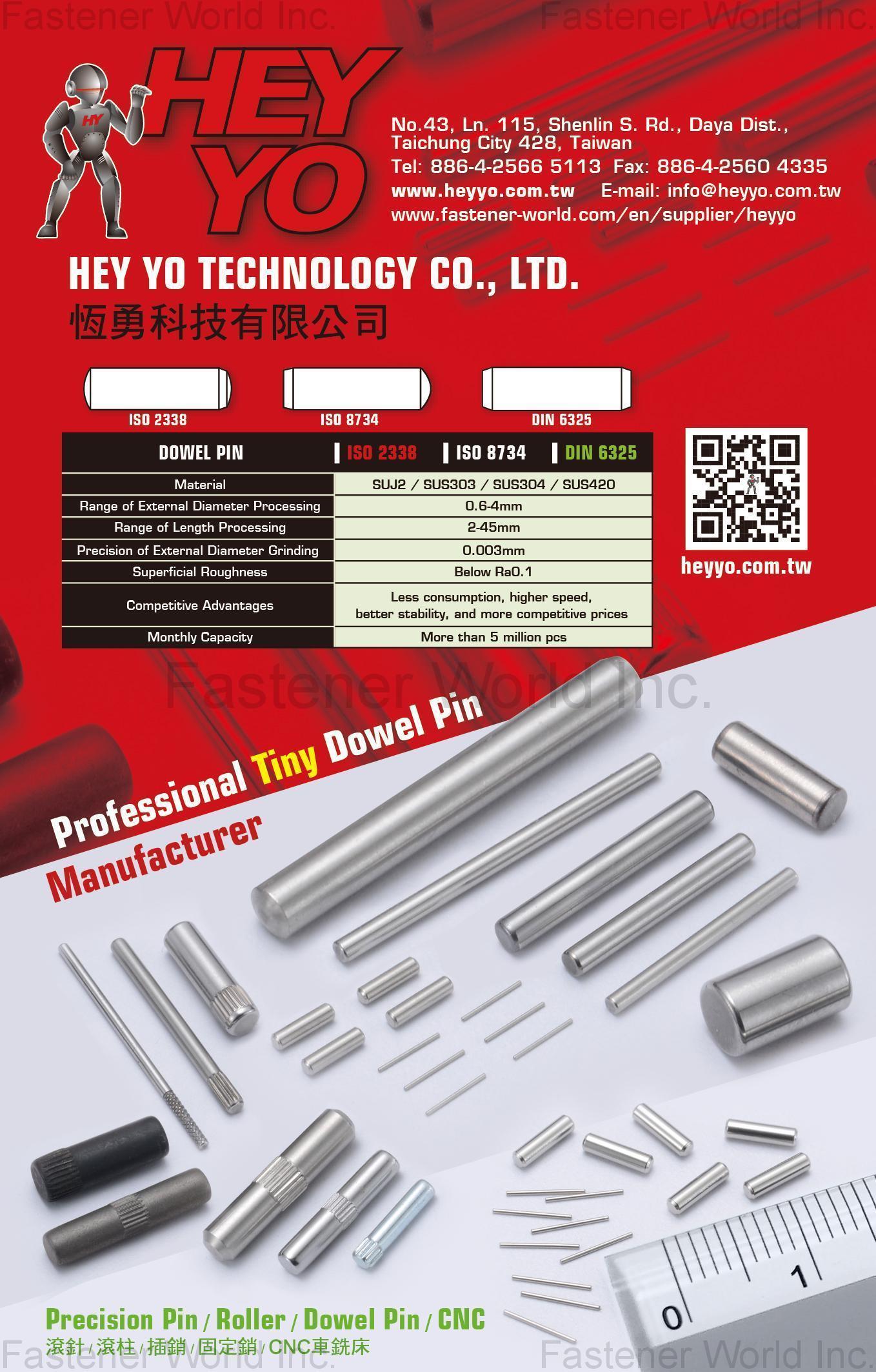 HEY YO TECHNOLOGY CO., LTD. , Tiny Dowel Pin, Precision Pin, Roller, CNC