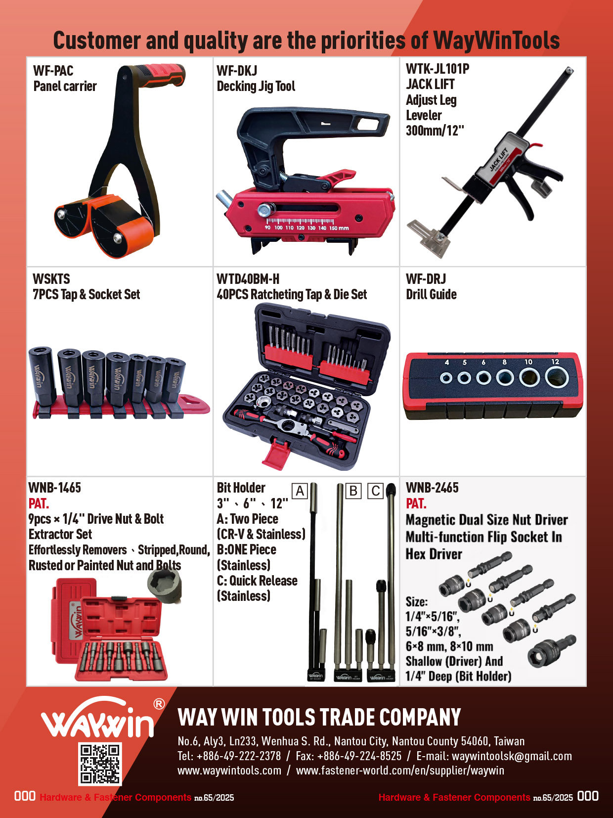 WAY WIN TOOLS TRADE COMPANY , Decking Jig Tool, Drill Guide, Drywall Bit, Drywall Bit Holder, Nut Setter, Bit Set, Impact Driver & Wrench, Chuck & Chuck Adapter, Chuck Socket, Socket Adapter, Socket Extension Bar Nut Screwdriver