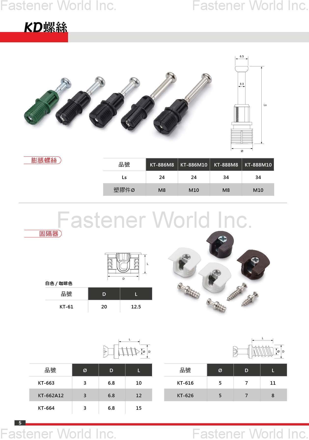 鍇泰工業有限公司 , 鍇泰,KD組合件,KD螺絲,膨脹螺絲,固隔器,鋅合金圓盤 組裝配件, L型板手,Z型板手,木榫,PE片,腳墊 組合螺絲,M6大扁頭空心釘,M6大扁頭螺絲,M4華司頭空心釘,M4華司頭螺絲,M4平頭空心釘,M4平頭機械牙螺絲,內六角孔管牙,內六角螺絲,韋式牙螺絲5/32