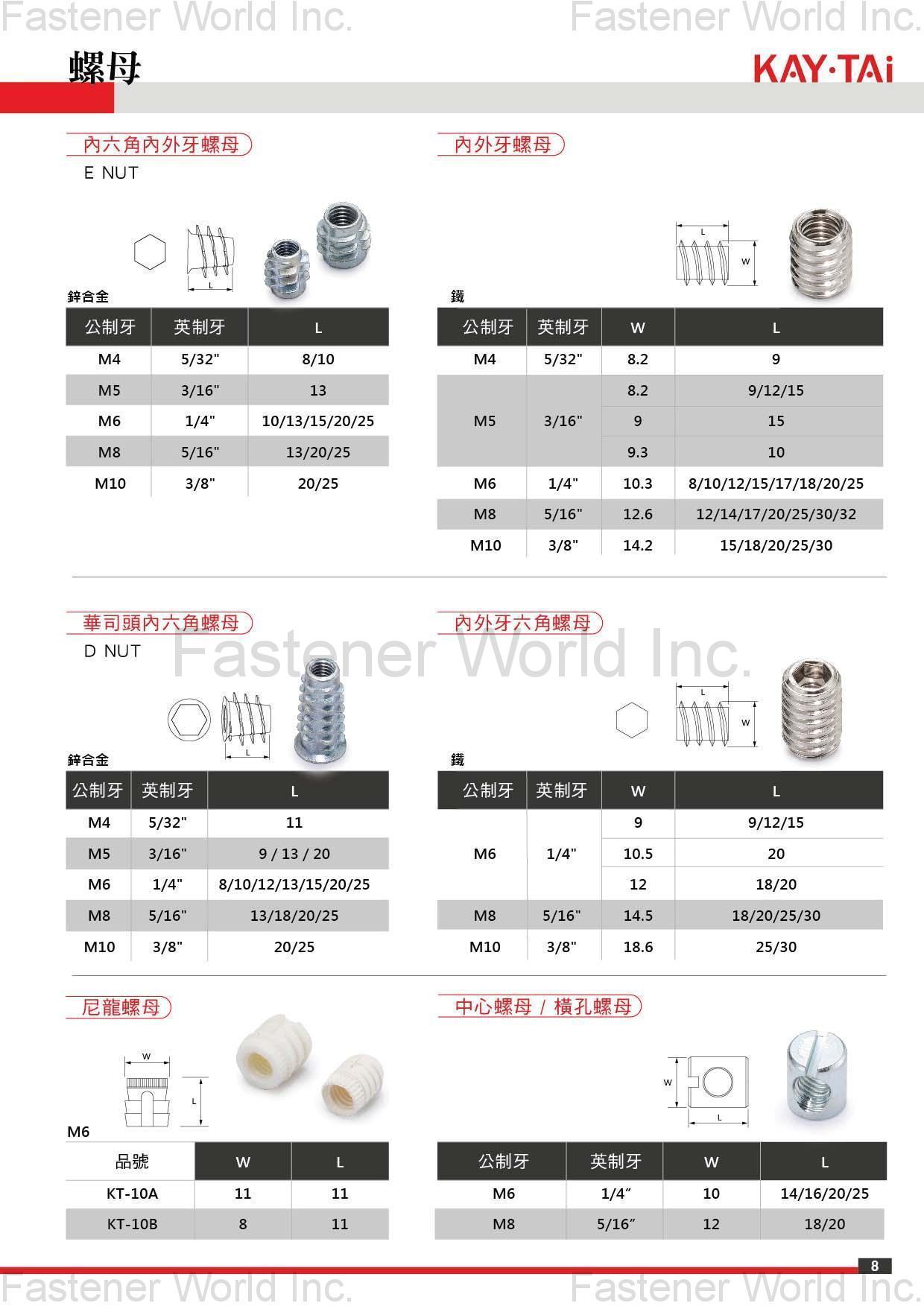 鍇泰工業有限公司 , 鍇泰,KD組合件,KD螺絲,膨脹螺絲,固隔器,鋅合金圓盤 組裝配件, L型板手,Z型板手,木榫,PE片,腳墊 組合螺絲,M6大扁頭空心釘,M6大扁頭螺絲,M4華司頭空心釘,M4華司頭螺絲,M4平頭空心釘,M4平頭機械牙螺絲,內六角孔管牙,內六角螺絲,韋式牙螺絲5/32