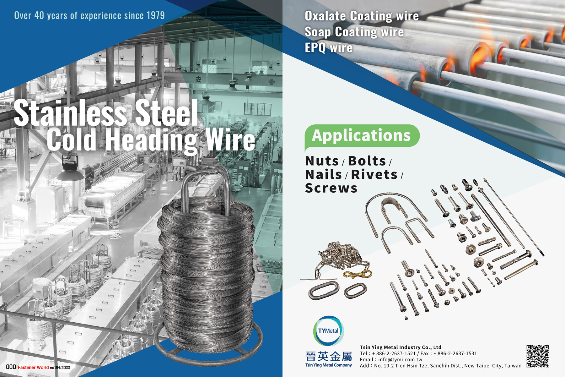 TSIN YING METAL INDUSTRY CO., LTD, , Stainless Steel Cold Heading Wire, Oxalate Coating Wire, Soap Coating Wire, EPQ wire