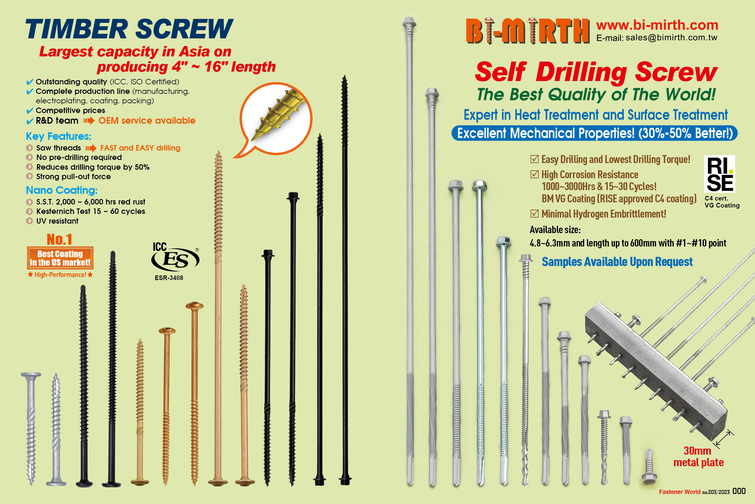BI-MIRTH CORPORATION , Timber Screws, Self Drilling Screws