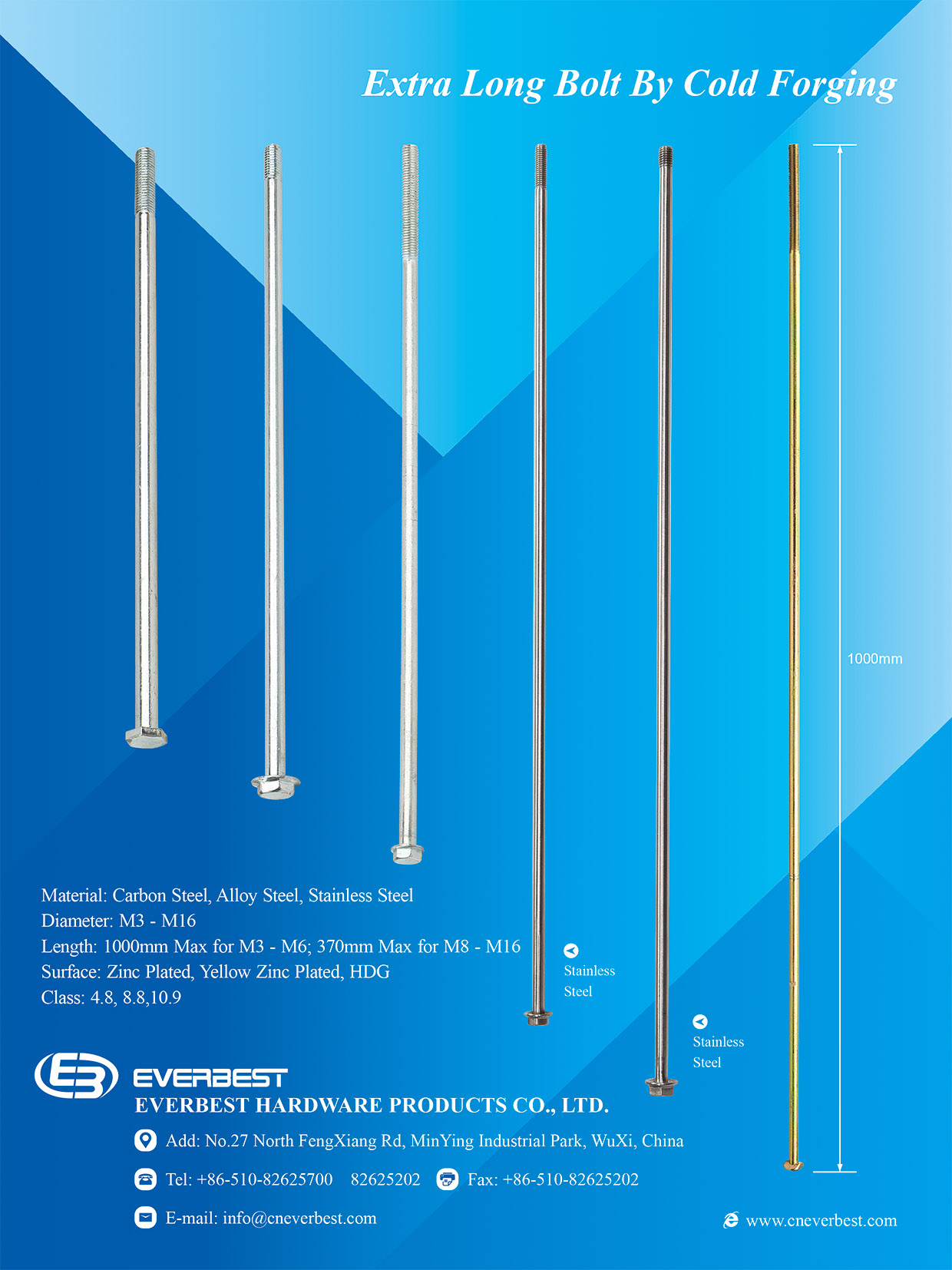 EVERBEST HARDWARE PRODUCTS CO., LTD.  , Extra Long Bolts by Cold Forging