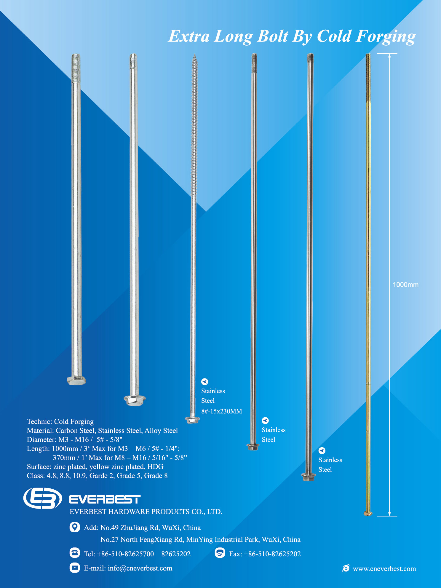 EVERBEST HARDWARE PRODUCTS CO., LTD.  , Extra Long Bolts by Cold Forging