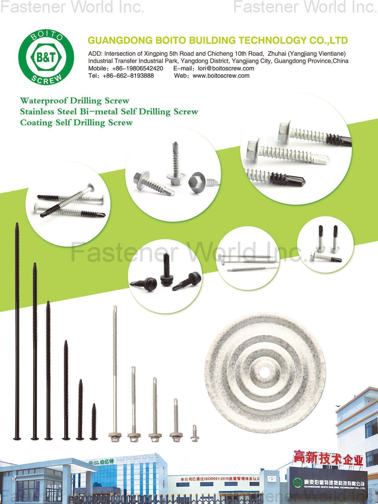 GUANGDONG BOITO CONSTRUCTION TECHNOLOGY CO., LTD.  , Waterproof Drilling Screws, Stainless Steel Bi-metal Self Drilling Screws, Coating Self Drilling Screws